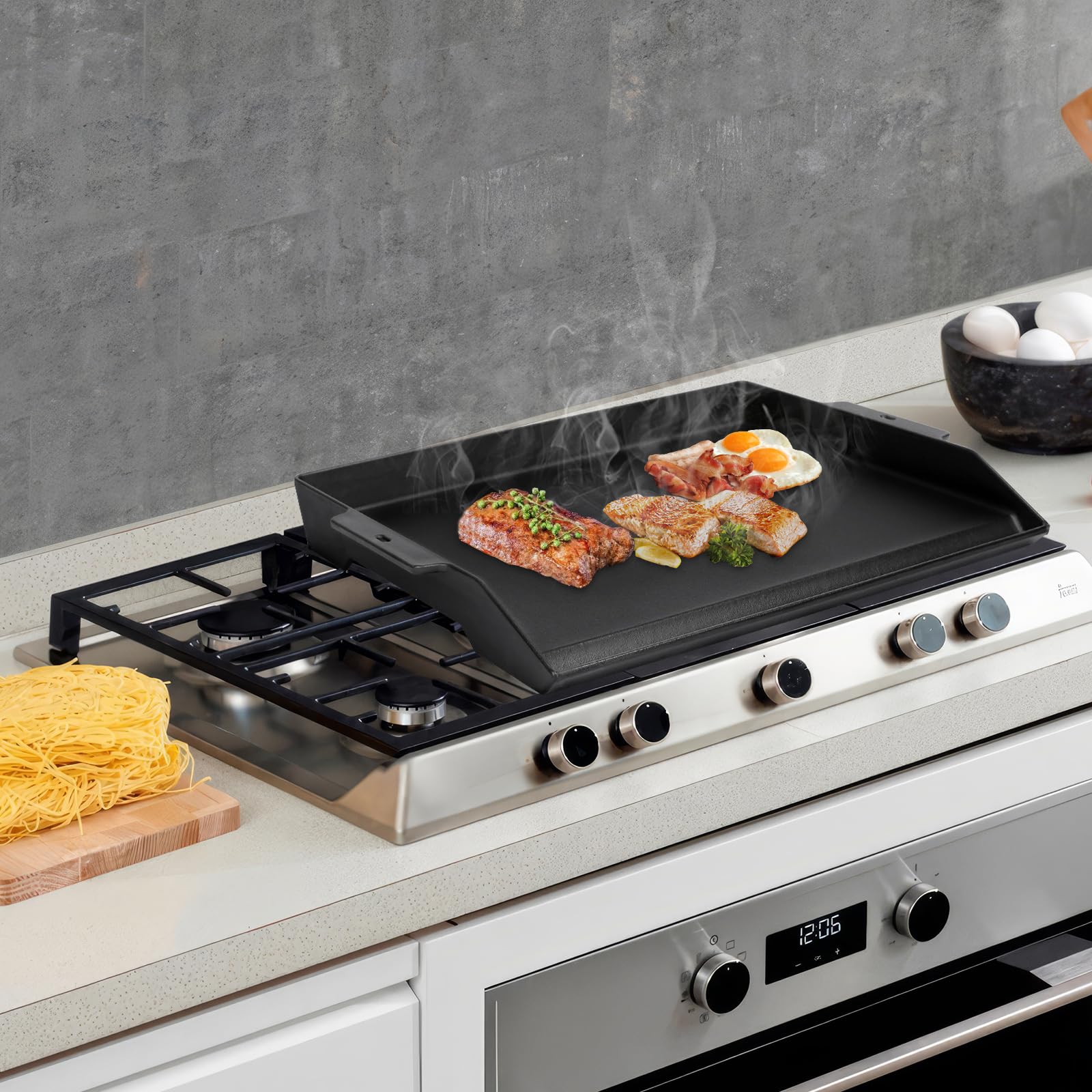 GFTIME Plancha en fonte universelle antiadhésive 58,6 x 40,5cm plaque de cuisson pour barbecue gaz charbon électrique