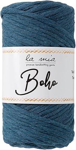 1 madeja La Mia - Cordón de macramé de algodón bohemio, hilo 100% algodón para proyectos de macramé, 8.8 onzas246.1 ft (82 yardas), color azul, L053