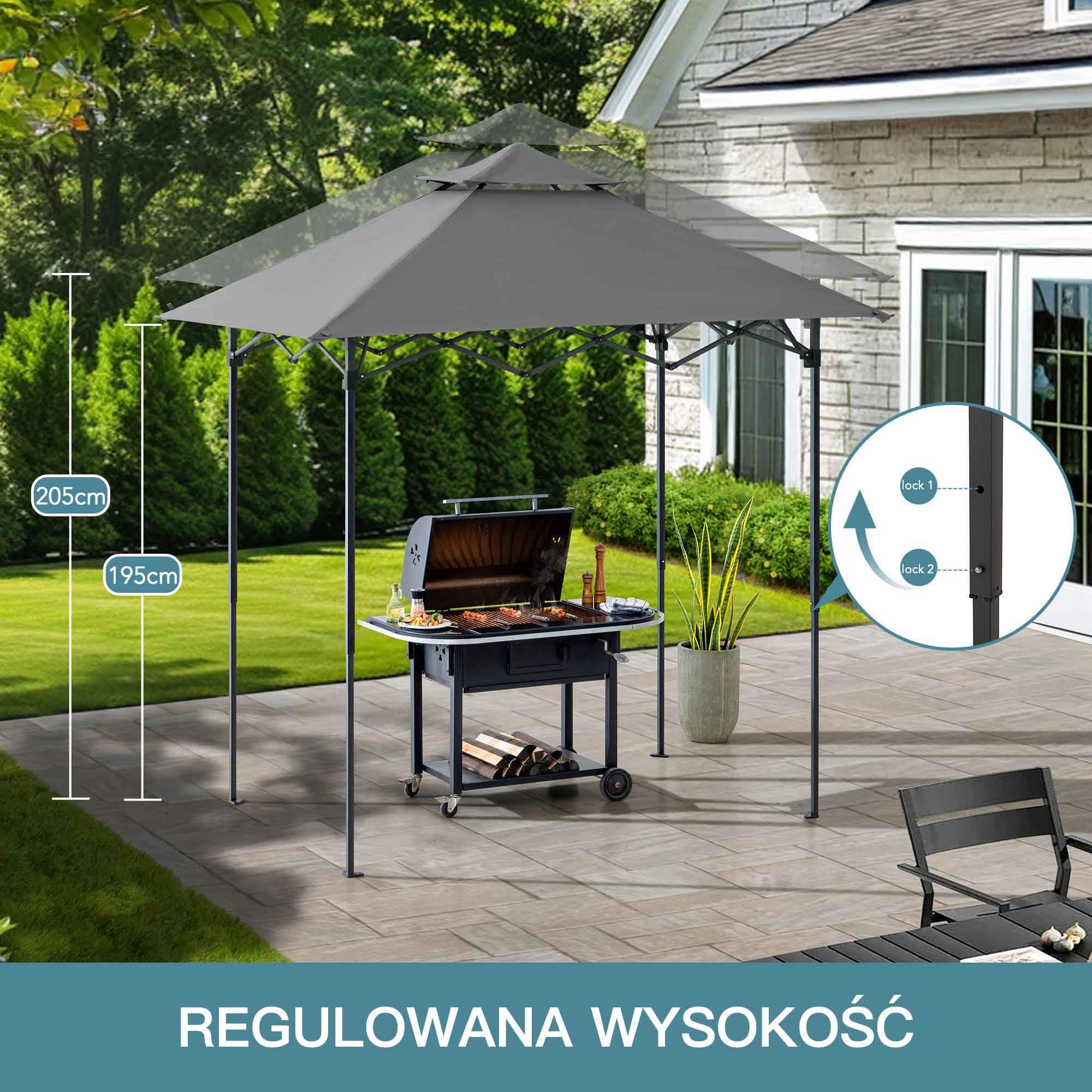 SUNJOY Rozsuwany Namiot Grillowy 1.5 x 2.4 m z Magnetycznym Światłem LED i Pokrowcem Do Przenoszenia, Idealny na Grilla, Pikniki, Imprezy Plenerowe, Szary