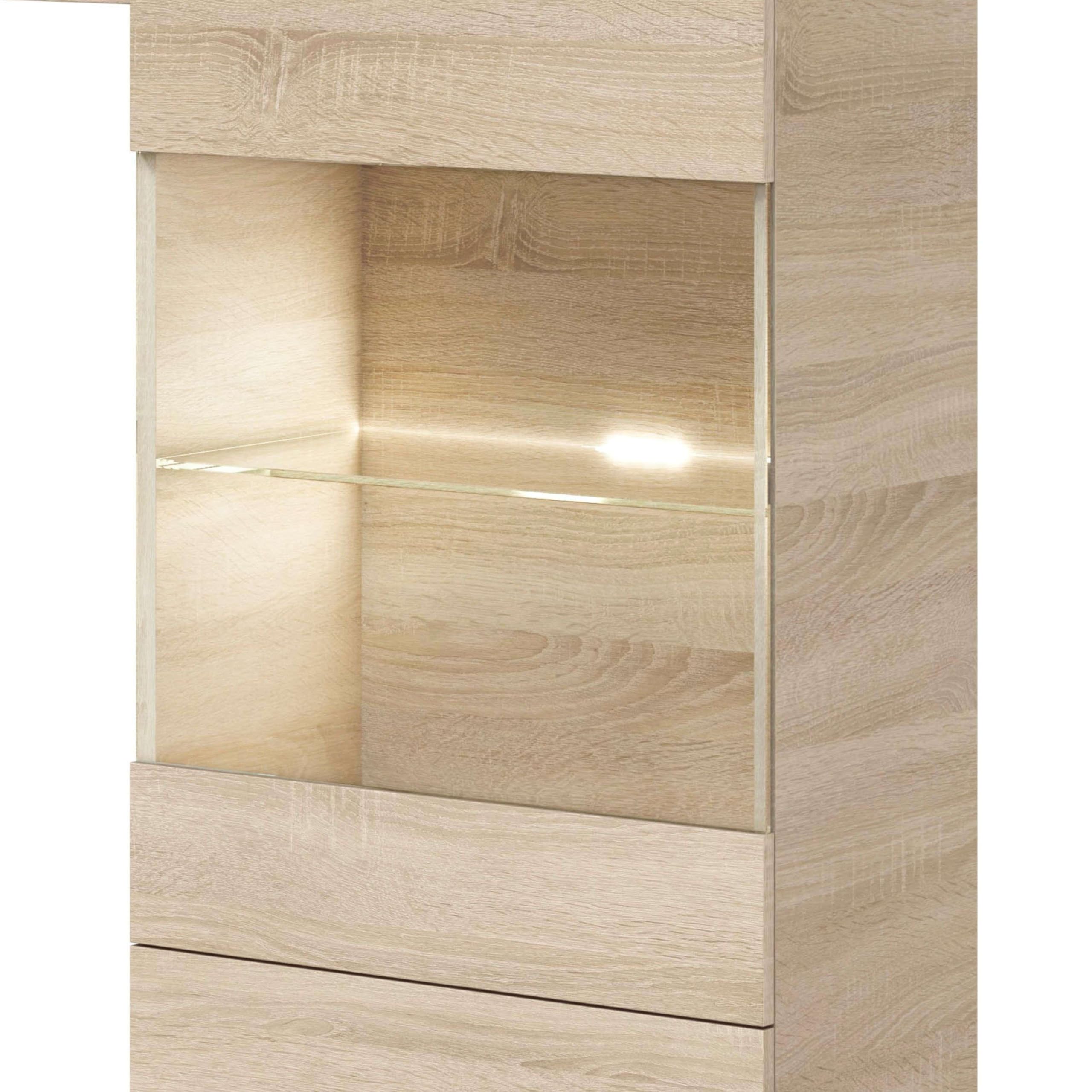 Habitdesign Esstisch-Möbel mit LEDs, Wohnzimmermöbel, Modell Essential, glänzendes weißes Finish und kanadische Eiche, Maße: 260 cm (Breite) x 185 cm (Höhe) x 42 cm (Tiefe)