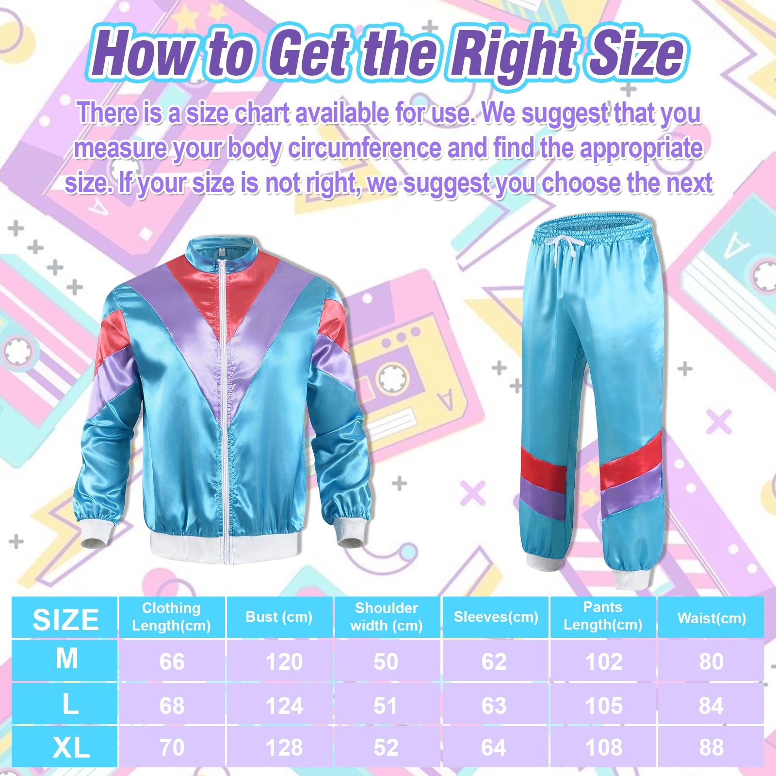 Xerteam 80s 90s Fancy Dress Men Women Shell Suits, Sportswear Jacket, Pant, Headband, Wristbands, Glasses - Image 2