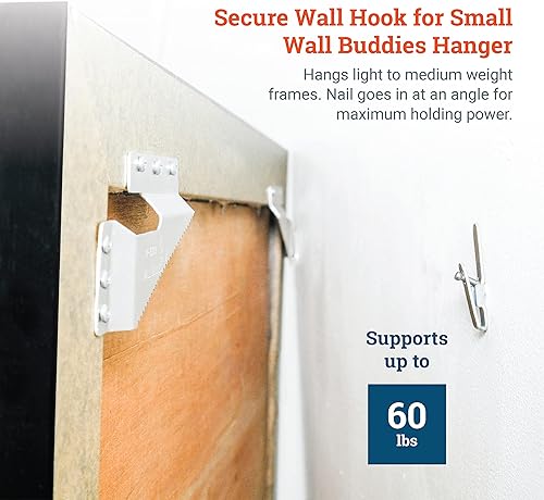 Miniatura 5 de Picture Hang Solutions Juego de ganchos y clavos de repuesto para ganchos de pared grandes, paquete de 5, soporta 60 libras