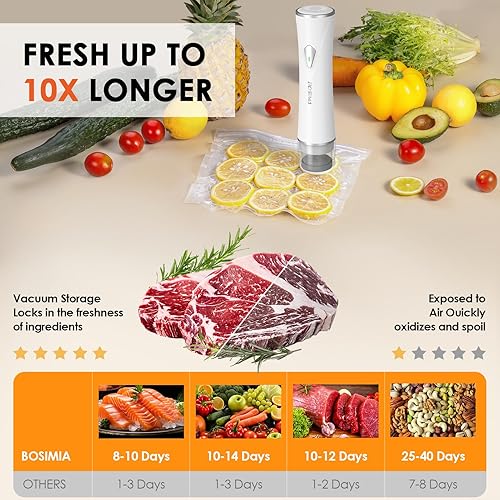 Miniatura 3 de BOSIMIA Sellador al vacío de mano compacto para almacenamiento de alimentos con 40 bolsas de vacío reutilizables