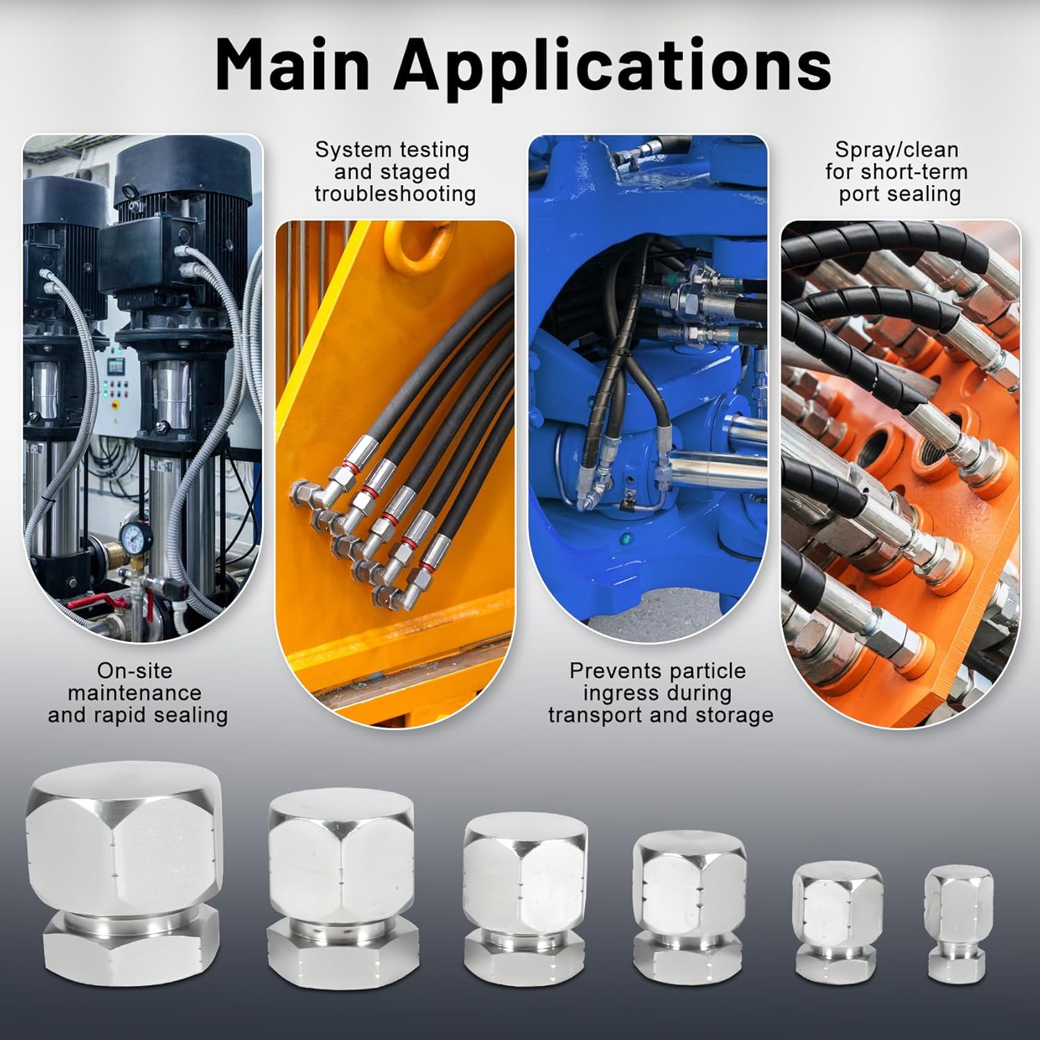 72 Pcs Hydraulic JIC Plug and Cap Kit, 37°Flare Threads Industrial Hydraulic Fittings, Carbon Steel Hydraulic Hose Caps and Plugs Set, Size 4 6 8 10 12 16