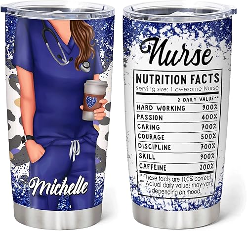 Vista 19 de Hyturtle Regalos personalizados para enfermeras para mujeres, cumpleaños, Navidad, estetoscopio, enfermera, vaso de acero inoxidable con nombre