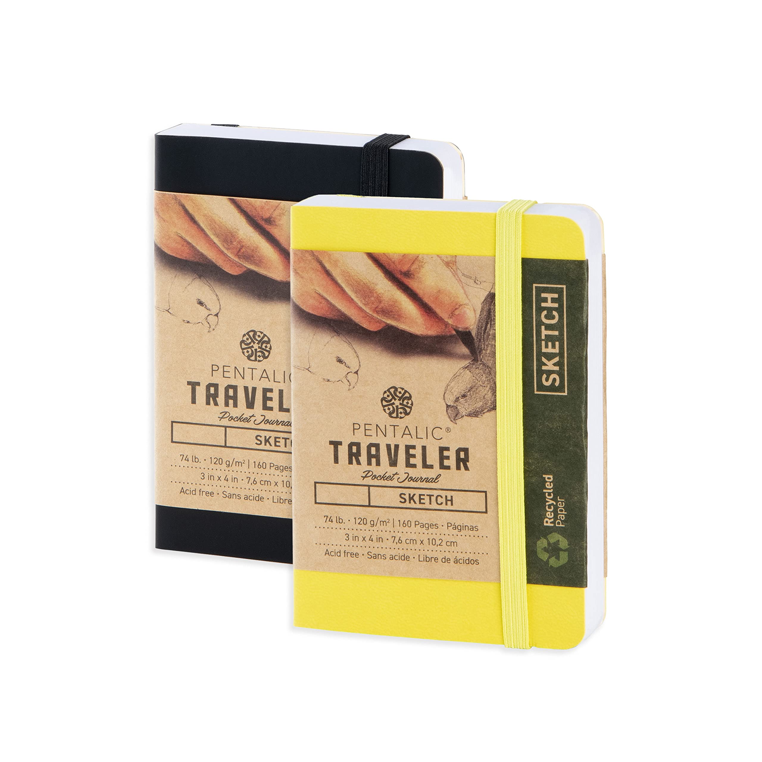 Pentalic 3" x 4" Pocket Sketchbook Traveler Journal Bundle - Black & Yellow