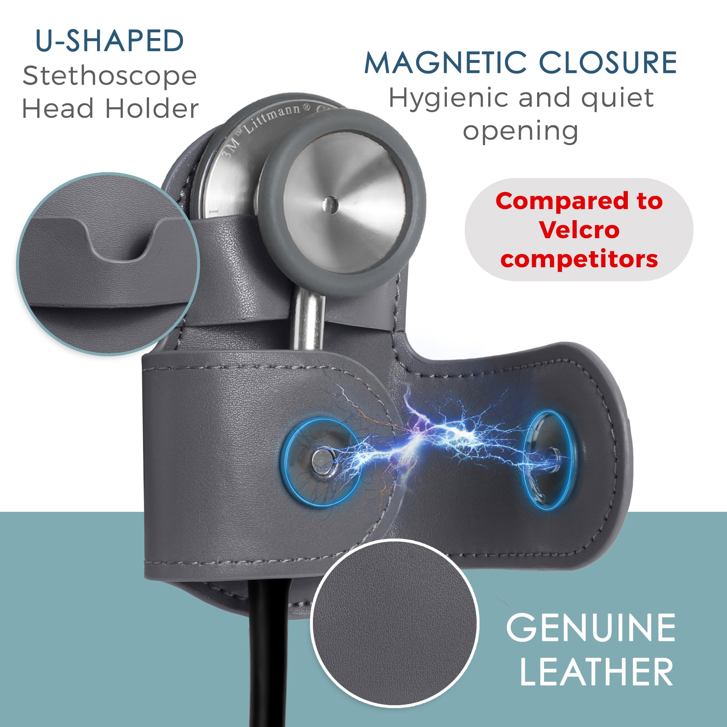 Stethoscope Holder Clip - Magnetic Closure & Inner Pocket - Genuine Leather Stethoscope Waist Holder - Comfortable Stethoscope Clip Storage – Stethoscope Accessories Gift for Nurses, Doctors, & More