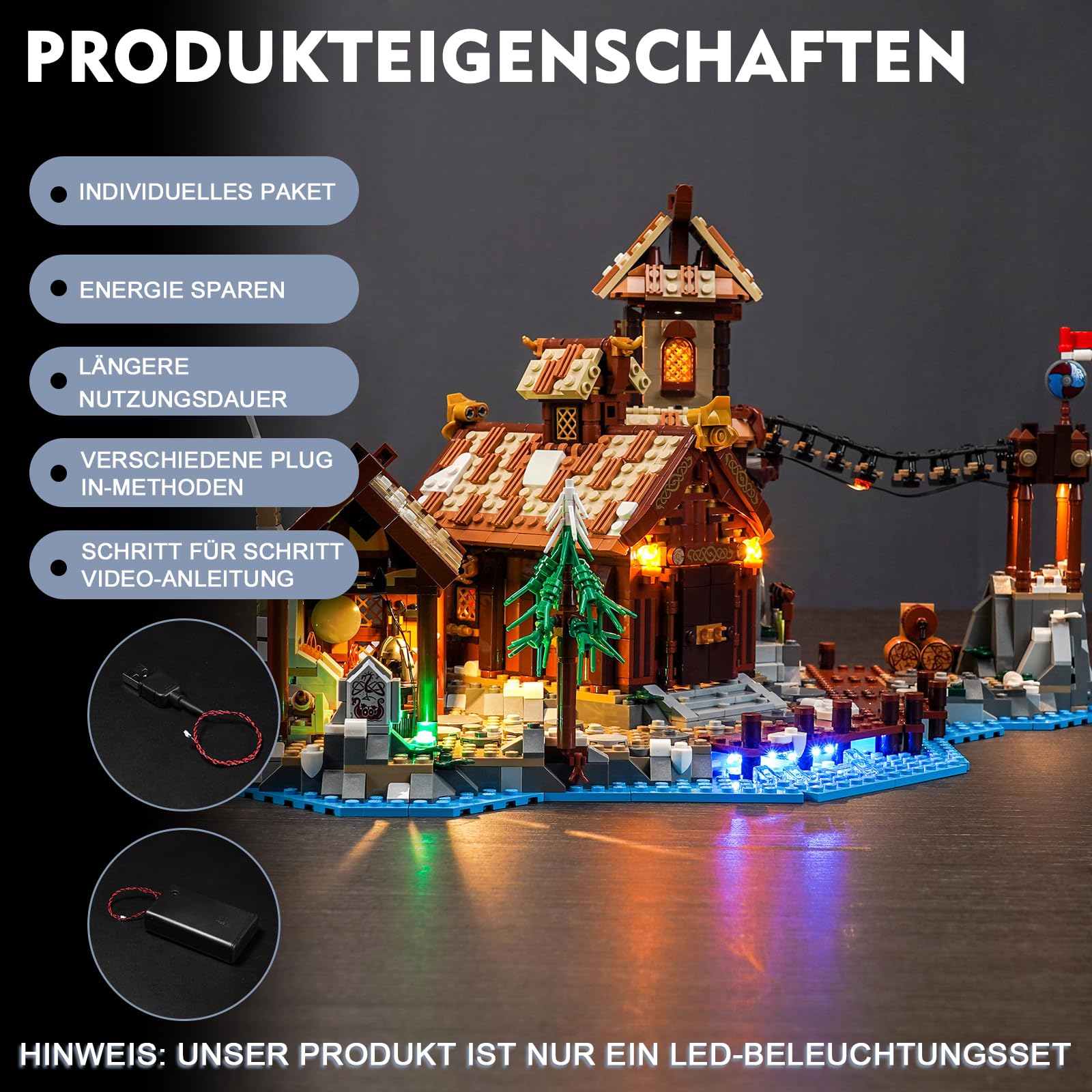 BrickBling Set de luces LED para Lego 21343 Viking Village (No Lego), set de iluminación decorativa para Lego Ideas 21343 villa vikinga juguete creativo – versión estándar, DE-P55001-21343 — view 7