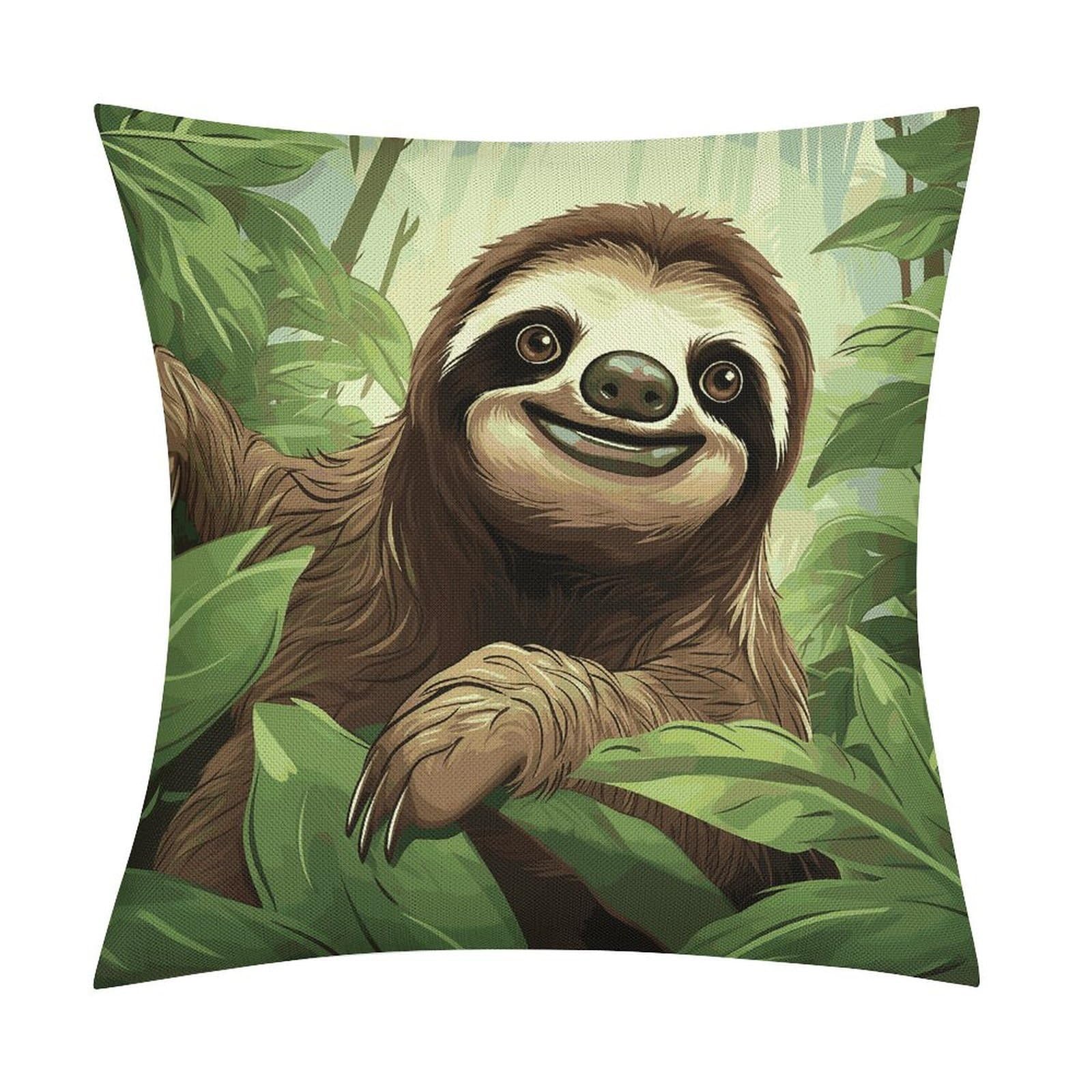 JTREHY Sloths Background Throw Pillow Covers Farmhouse Pillow Cover Standard Pillow Shams Decorative Square Pillowcases Soft Pillow Cases Wrinkle Fade Resistant for Couch Home 18x18 Inch