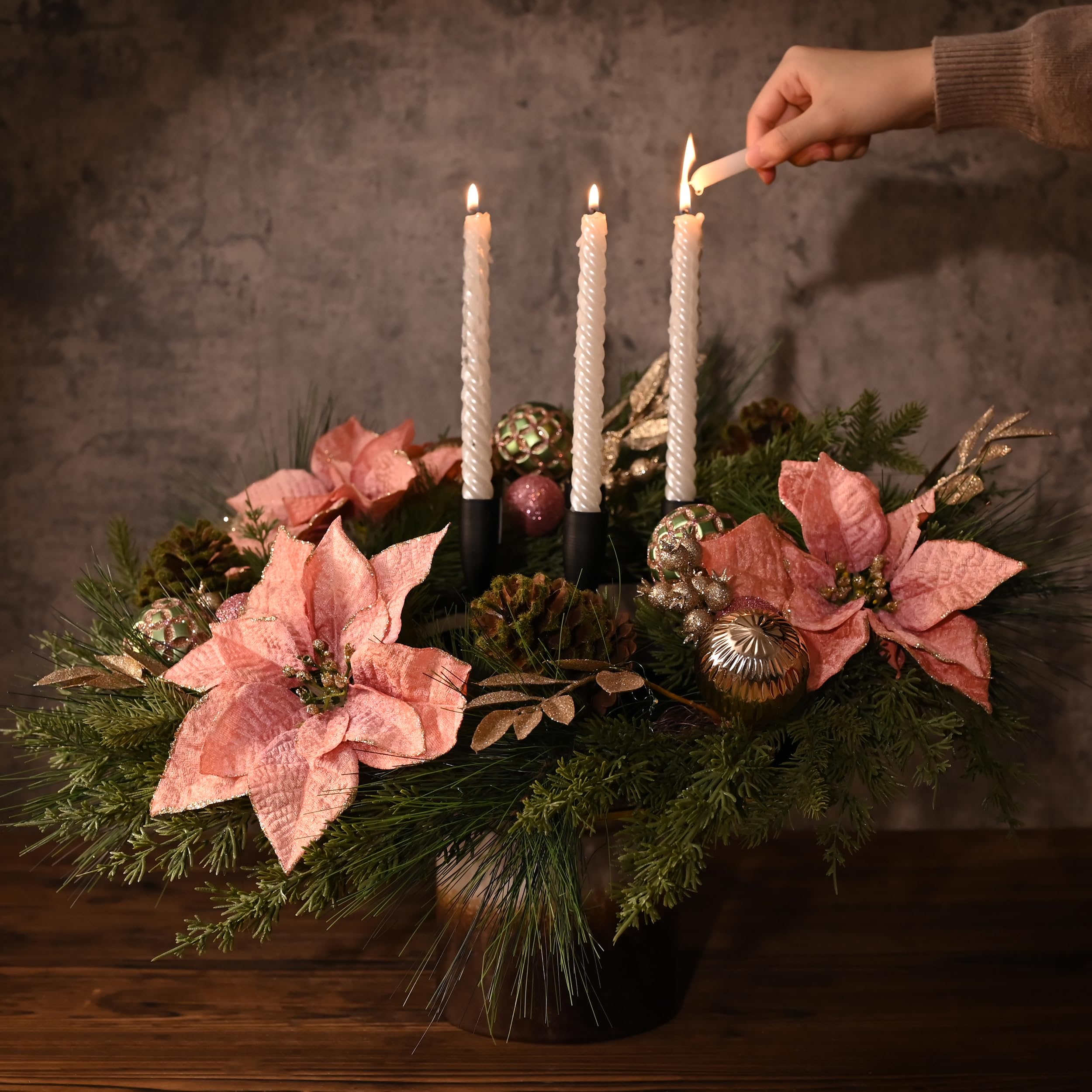 Decorbyhannah Couronne de Saint-Valentin pliable de 61 cm pour porte d'entrée avec lumières, décoration de Saint-Valentin artificielle avec fleurs roses pour fenêtre de table (rose doré)