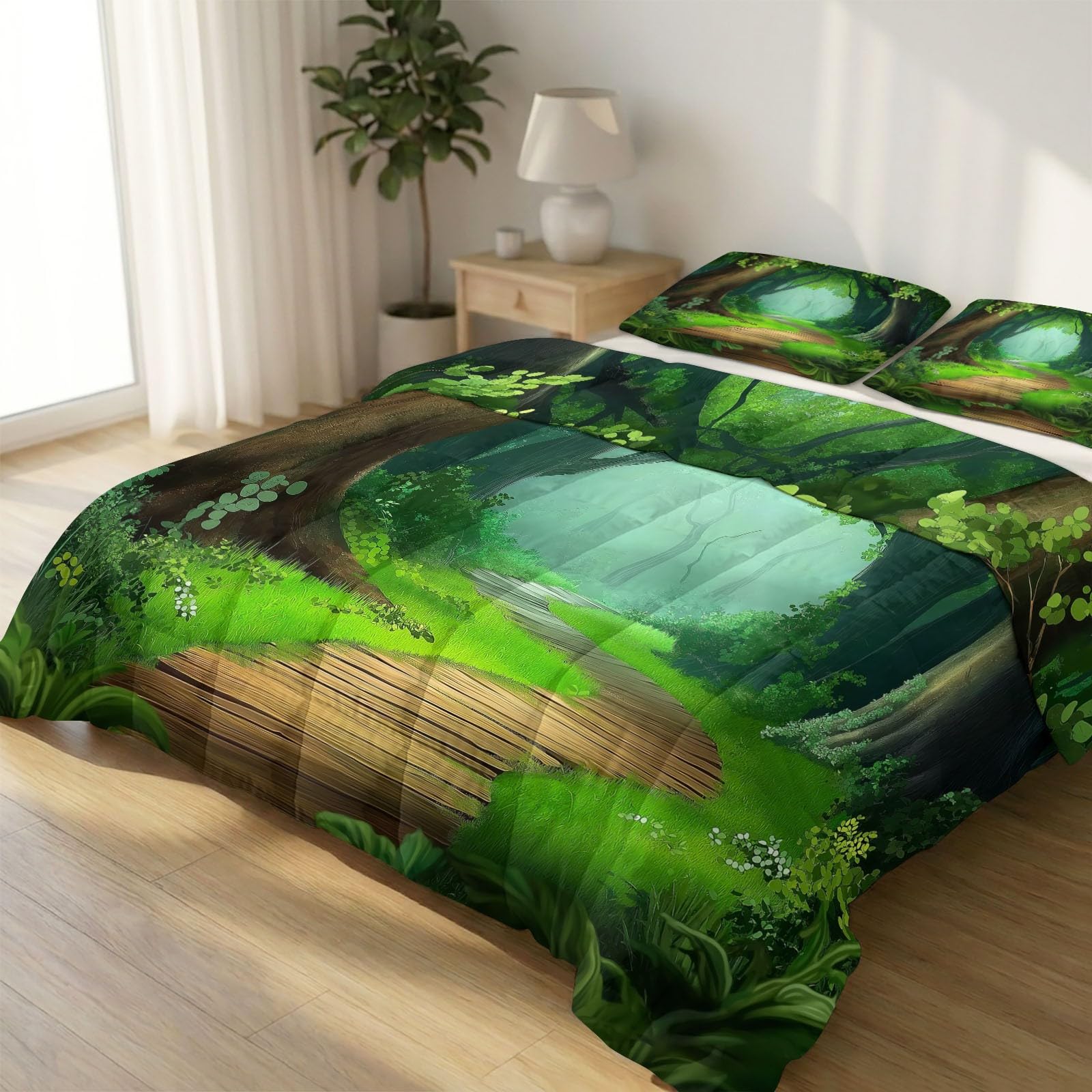 Edredón 4 estaciones 135x200 cm reversible con diseño de hierba verde y fantasía