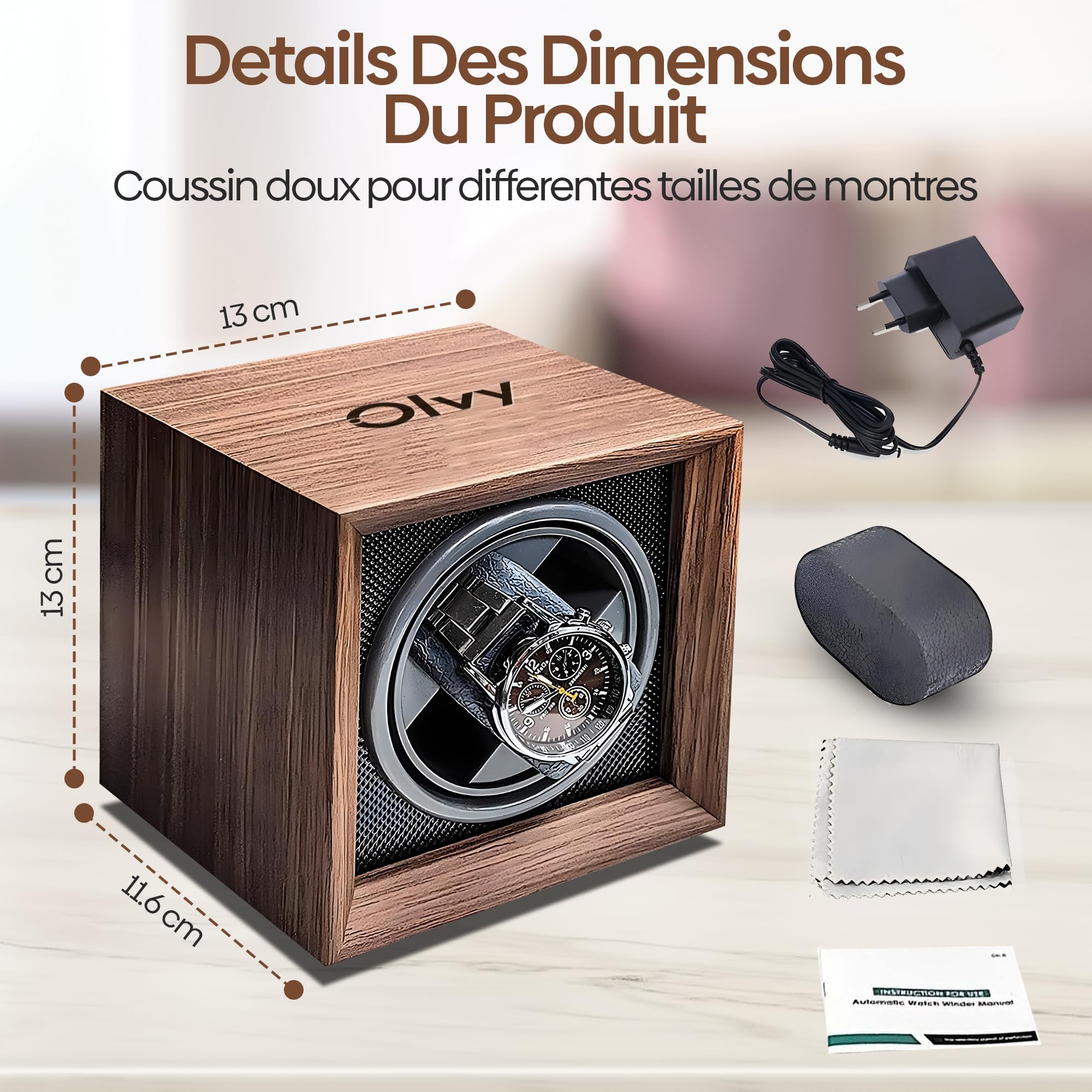 Olvy Remontoir Montre Automatique, Boîte de Remontoir de Montre, Watch Winder, Moteur Extrêmement Silencieux, Coussin de Montre Flexible