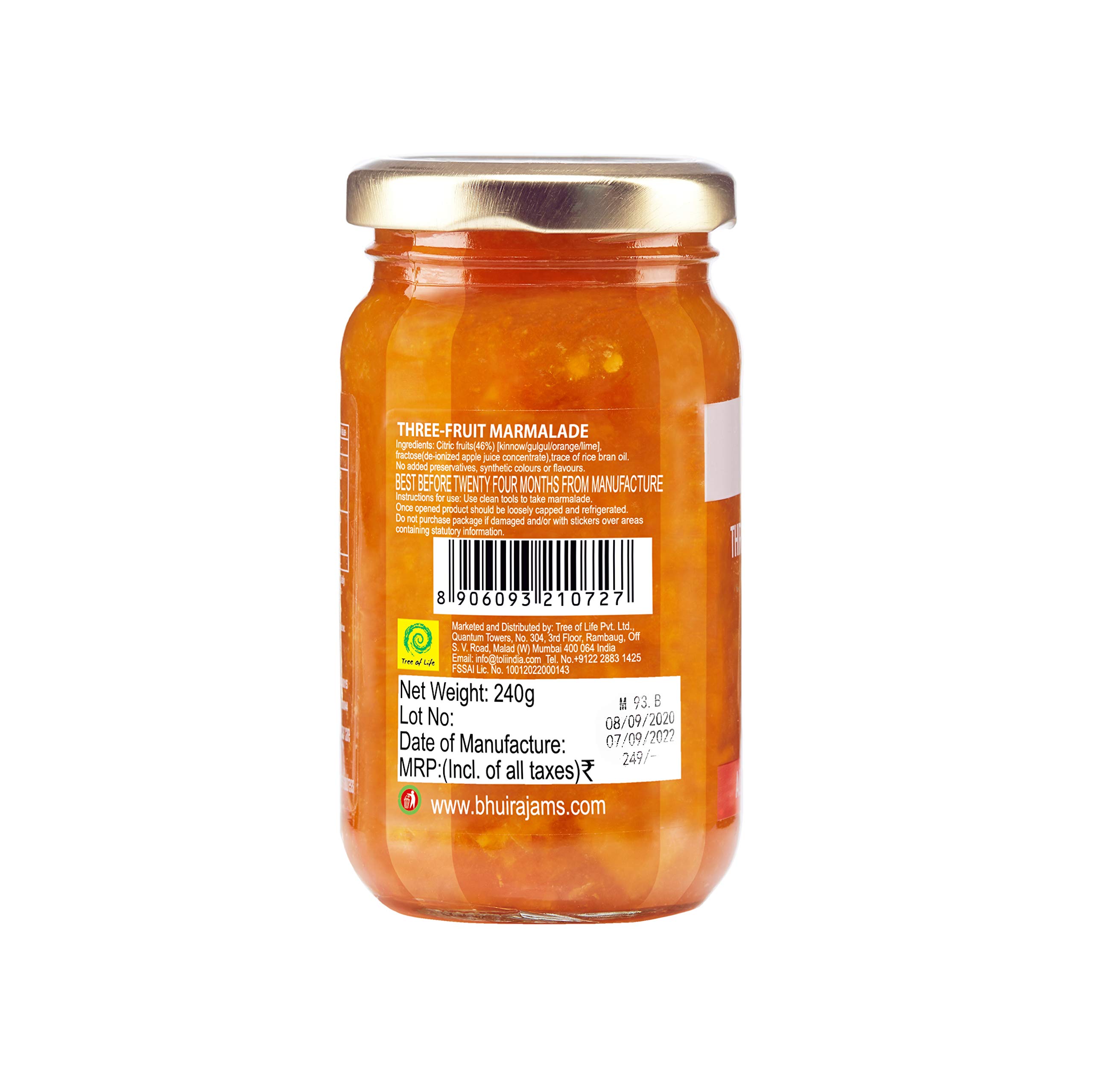 Bhuira|All Natural Jam Strawberry Preserve & Three Fruit Marmalade-240g Each|No Added Sugar|No Added preservatives |No Artifical Color Added |Pack of 2 - Image 7 thumbnail