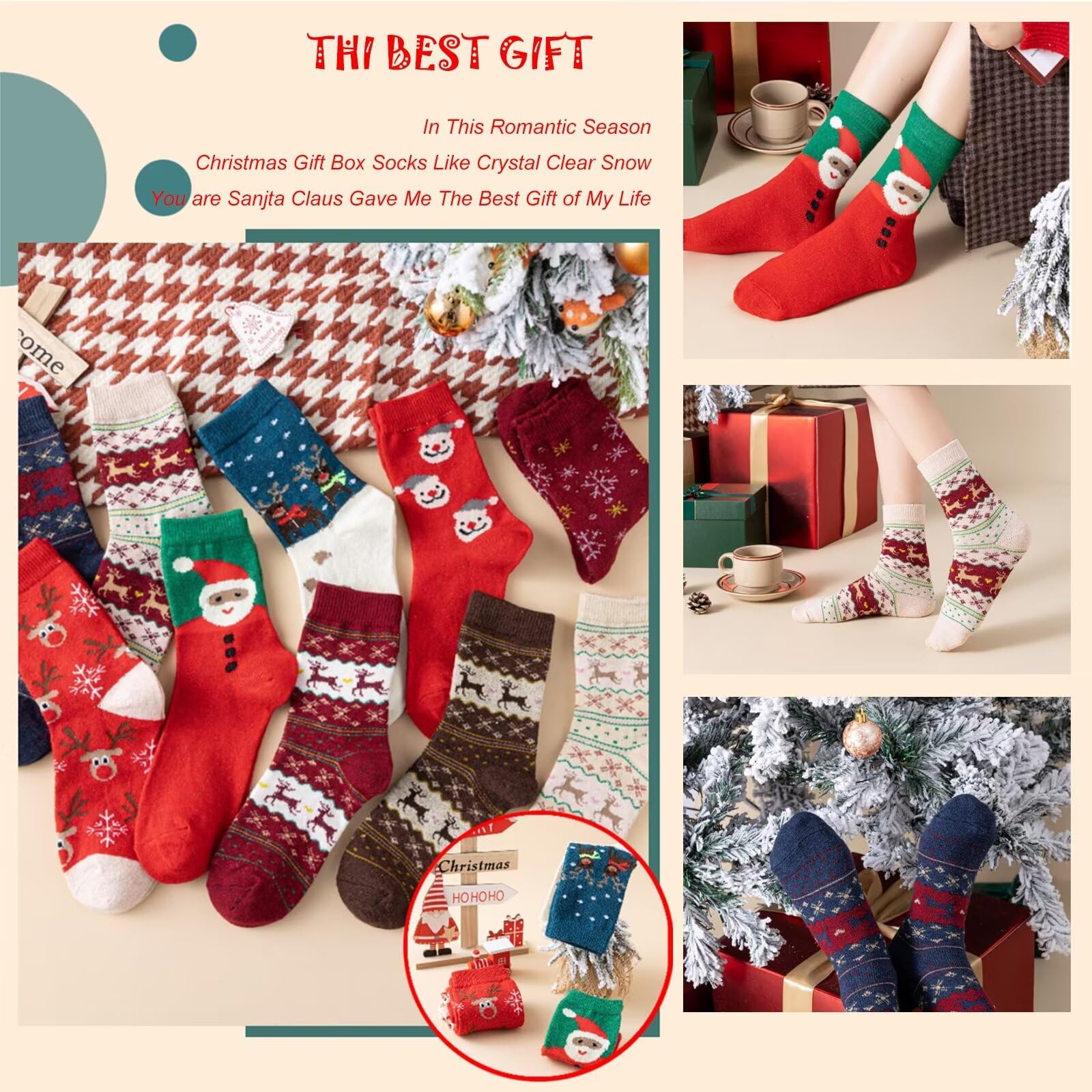 Set di calzini natalizi, 10 paia di calzini natalizi in caldo cotone con scatola per regali di Natale per famiglie adolescenti