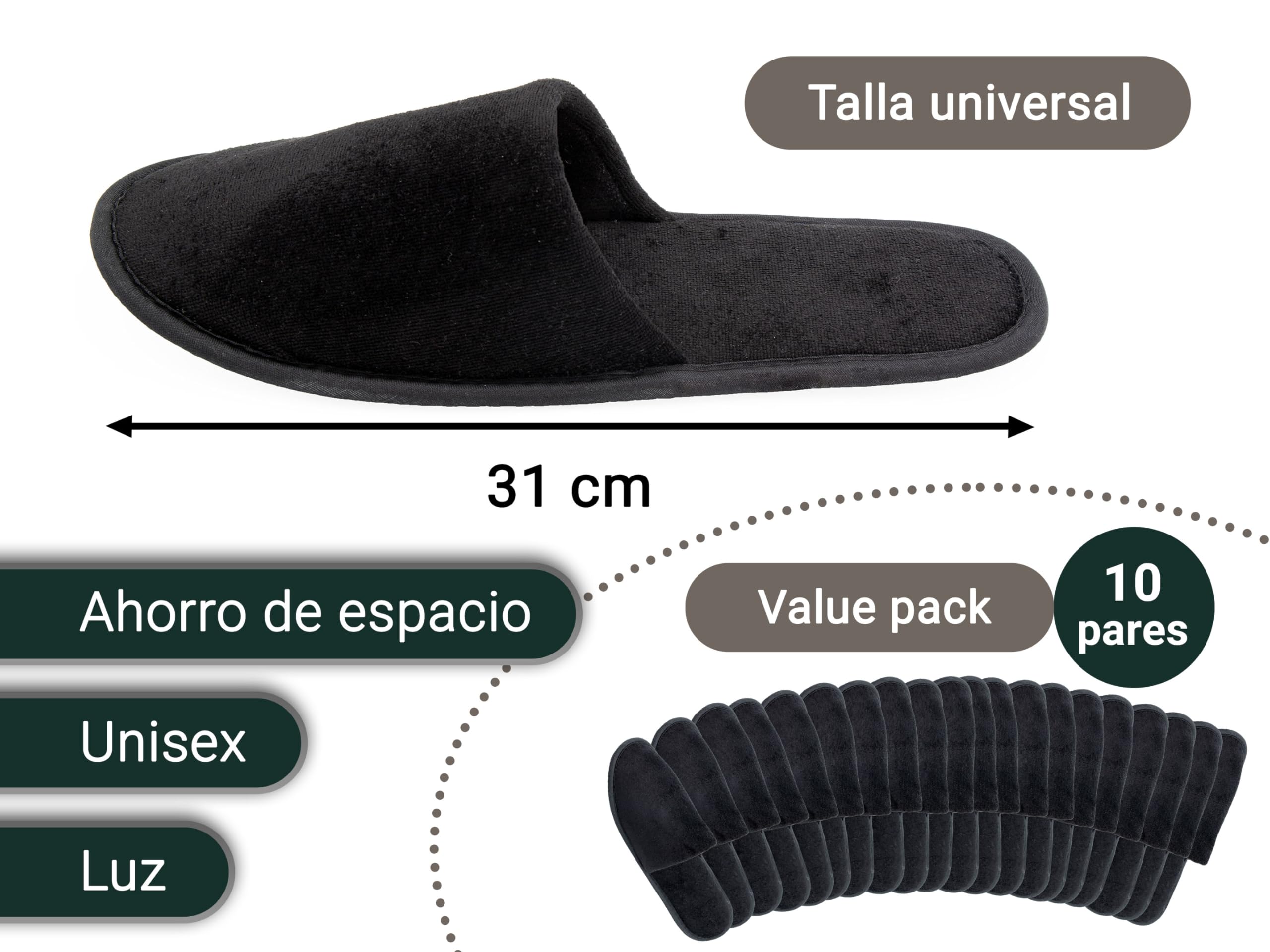 ZOLLNER Set de 10 pantuflas de terciopelo 100% poliéster, 587