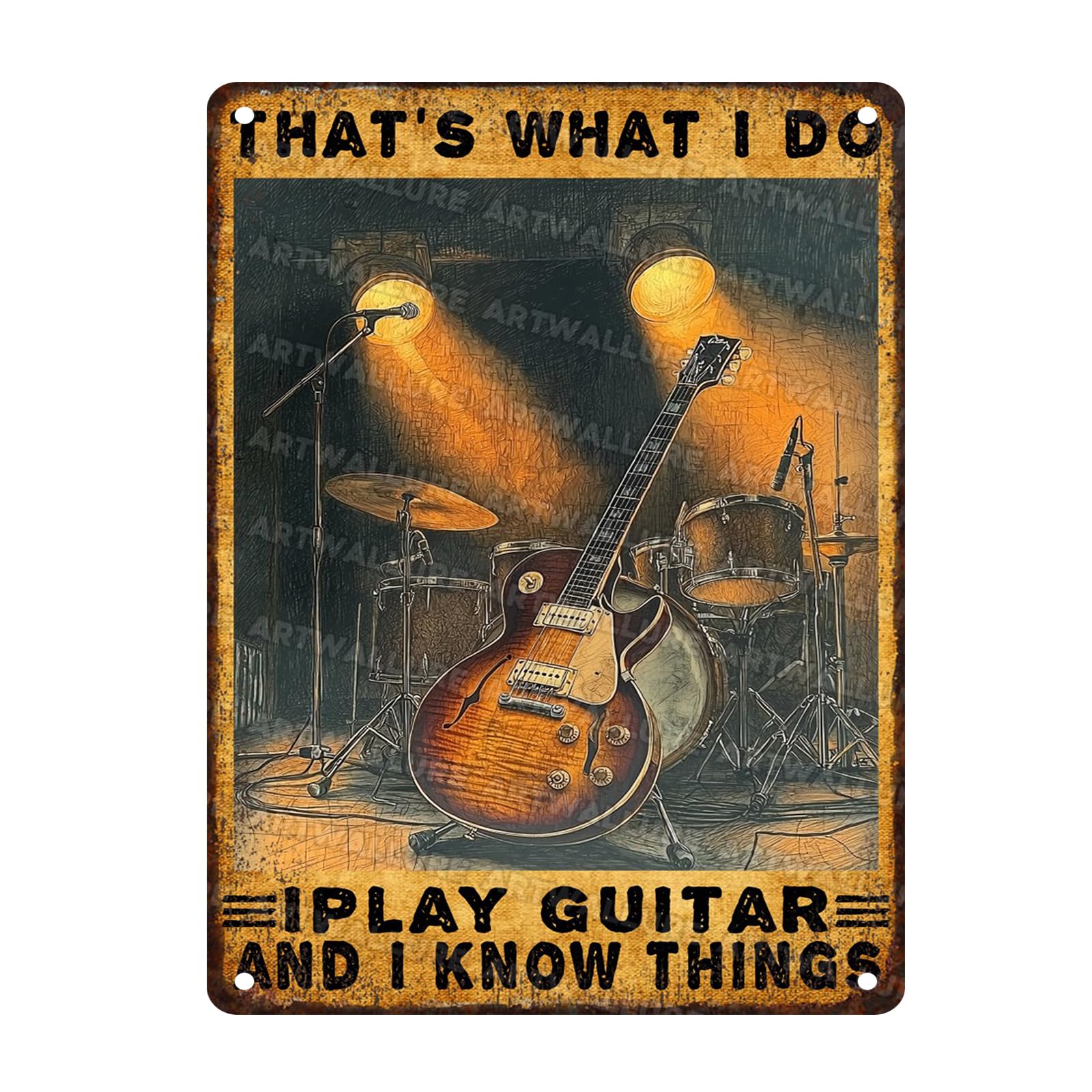 Guitar Vintage Tin Sign That's What I Do I Play Guitar And I Know Things Metal Sign Music Room Decor for Decorations for Man Cave 12x16inch