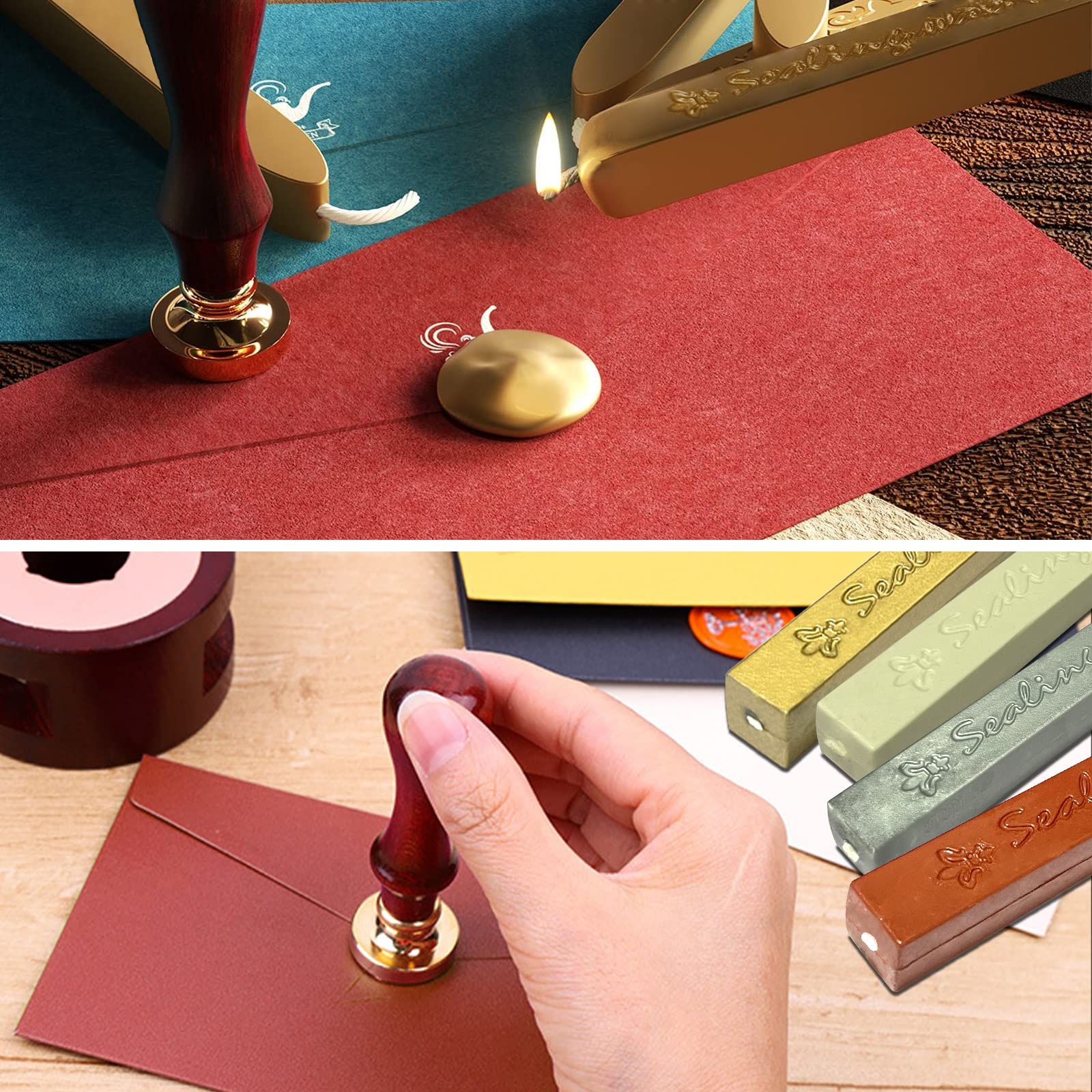 4 unidades de cera de sellado retro, barras de cera con mechas, sello de cera para sellos y cartas vintage, paquete (rojo)