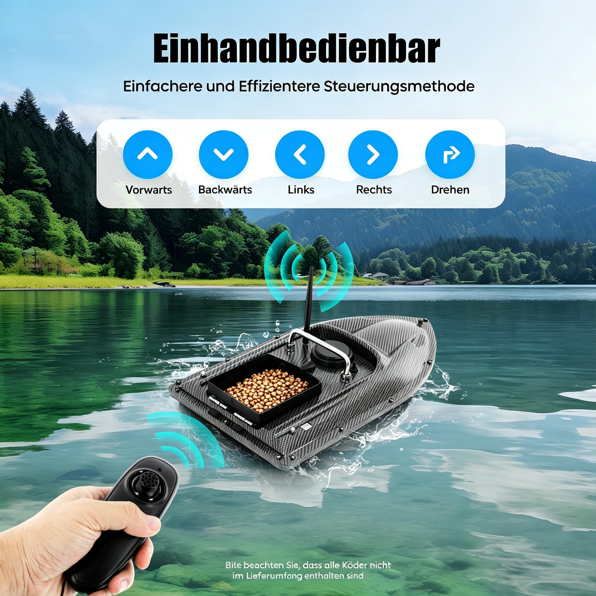 500m Futterboot Angeln Ferngesteuertes Köderboot, Angelköderboot mit LED-Licht, 1.5KG Beladung Nachtangeln Köderboot mit Großem Köderbehälter Wiederaufladbares Automatisches RC Boot