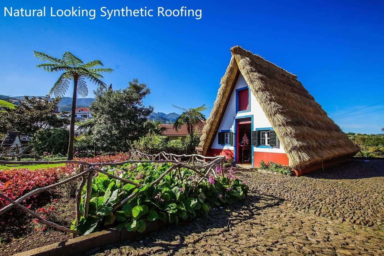 3 Rolls Fire Retardant Synthetic Thatch Roofing, Each Roll 16.50 feet x19.67 inch for Tiki Bar Grass Roof and Patio Sunshade, Palapa Roof, Thatch Duck Boat Blinds Grass, Won't Rot, Long-lasting