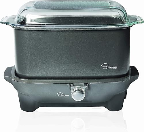 Pro Chef - Olla de cocción lenta con base plana de 12 cuartos con cubierta de perilla Shabbos Sure y color blanco