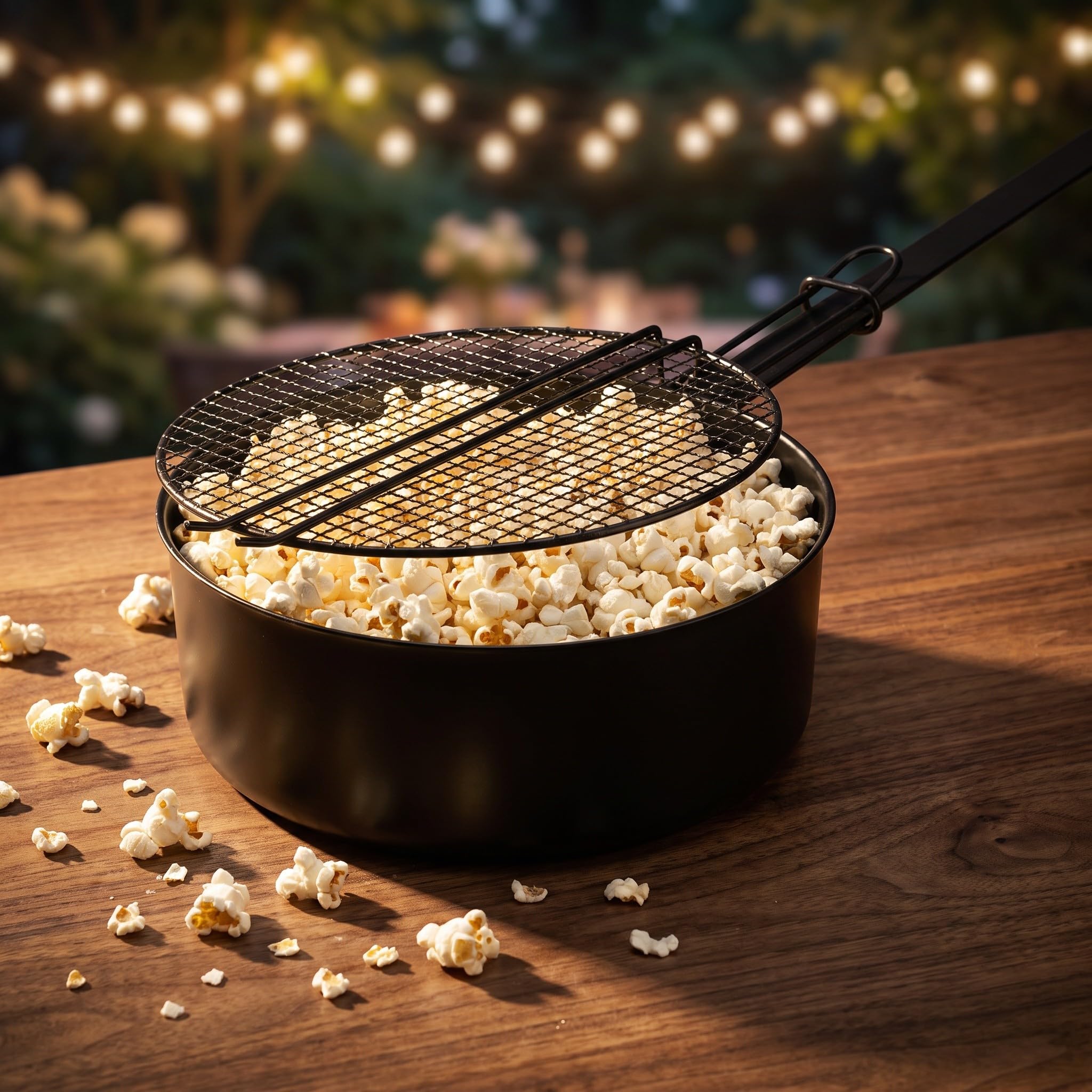 TOYANDONA Patelnia do popcornu na zewnątrz, kuchenka z paleniskiem, maszyna | Samoczynnie wybuchający kominek i kuchenka turystyczna, uchwyt z drewna, kompatybilny z grillem i ogniskiem, urządzenie do