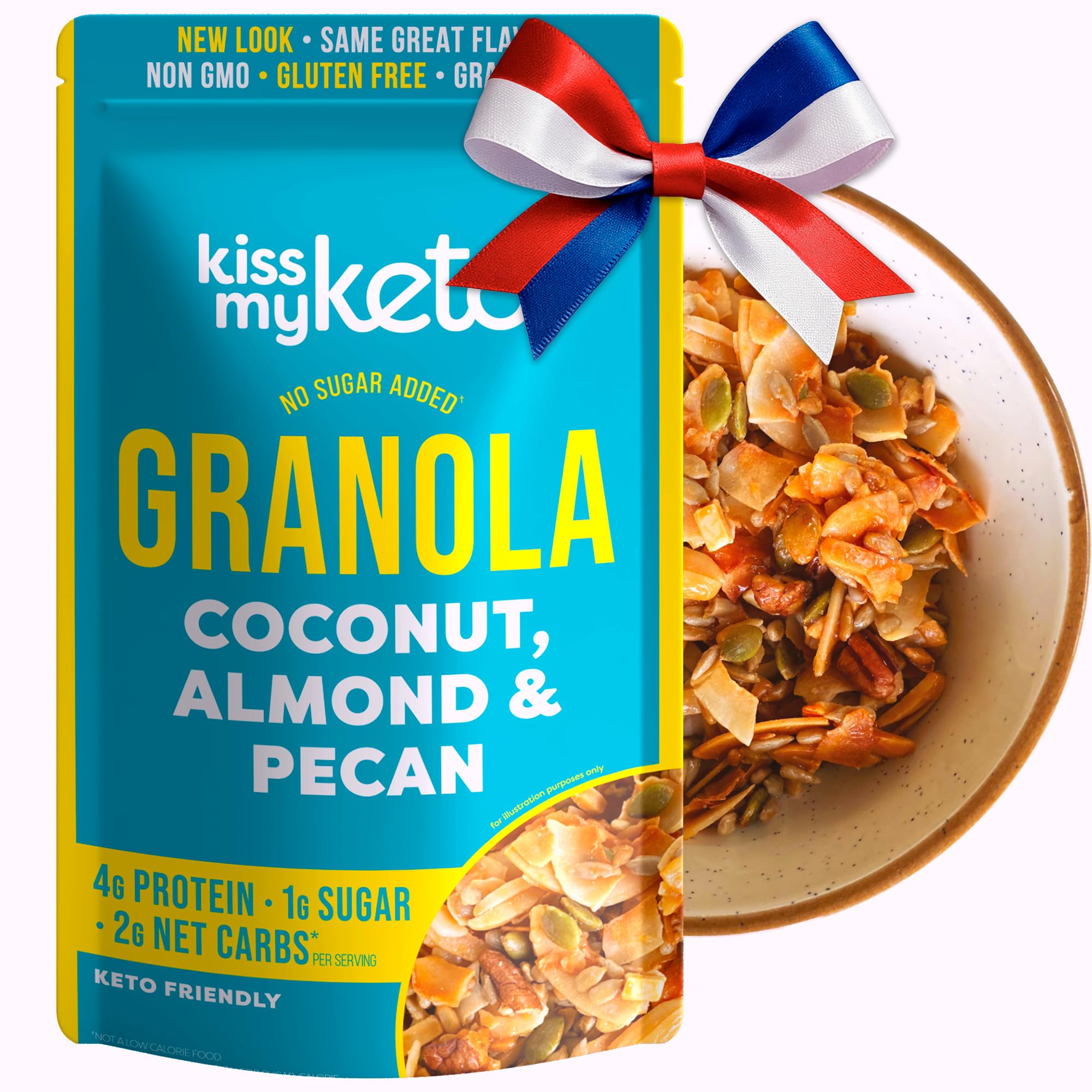 Kiss My Keto Sugar Free Granola, Coconut Almond Pecan 1-Pack – Curb Cravings with Few Net Carbs – Allulose Sweetened, Resealable & Gluten-Free Crunchy Clusters – Grain Free Granola Great With Yogurt or Milk