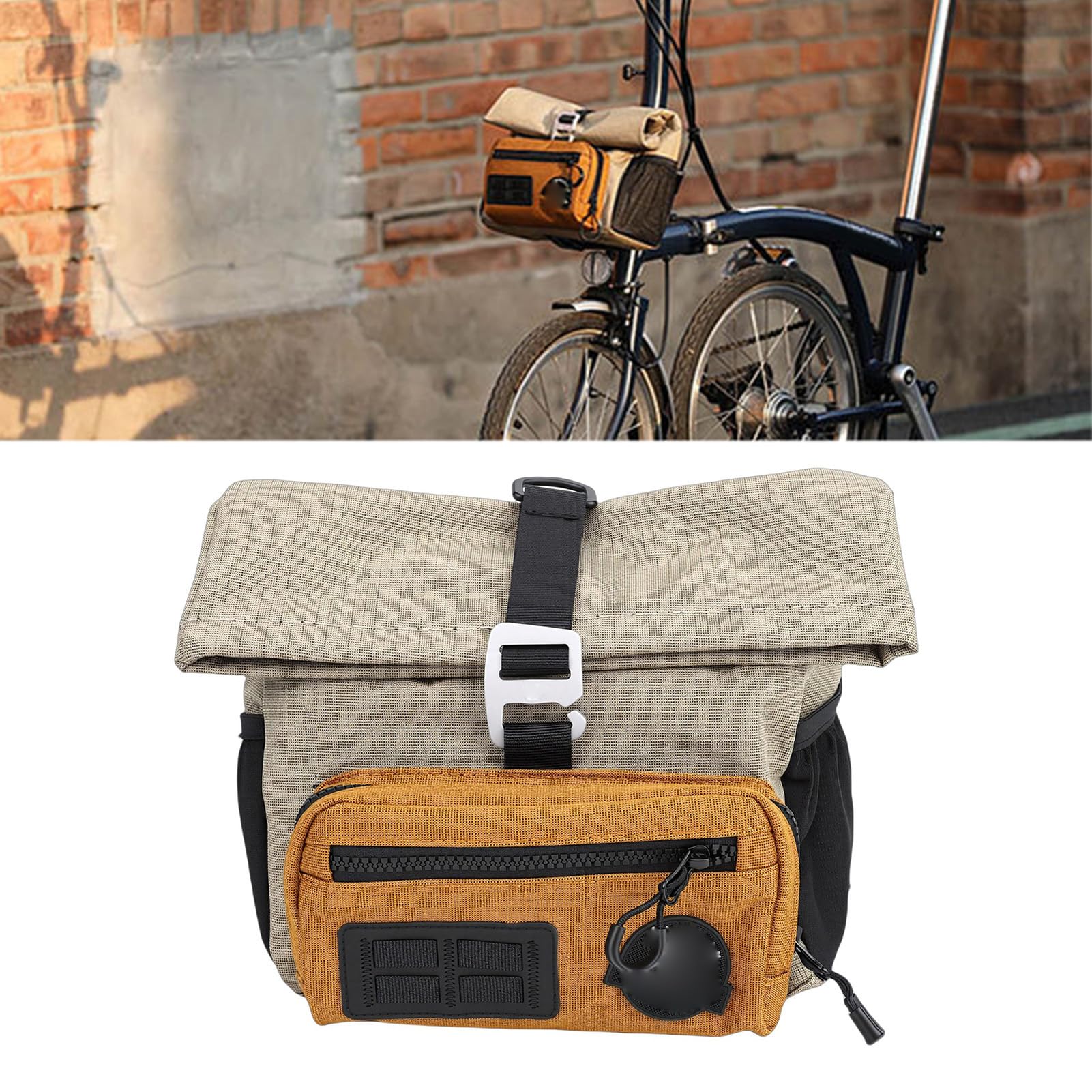 Jectse Borsa da Manubrio per Bici, Borsa Anteriore per Bici a Sgancio Rapido con Tracolla, Custodia Pieghevole per Manubrio da, Ideale per il Ciclismo (Cachi)