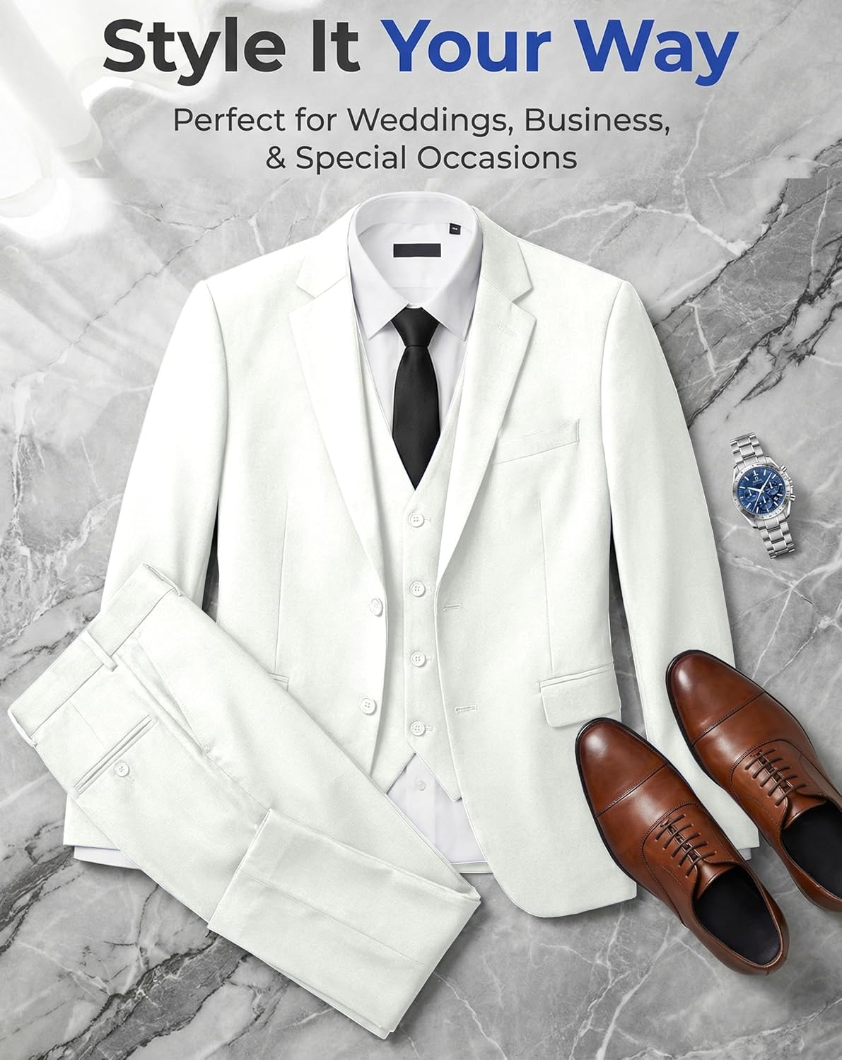 Men Suits 3 Pieces Set Slim Fit Wedding Suit Groomsmen Prom Suit Tuxedo Business Formal Casual Groom Suit Jacket Blazer Pants - Image 5