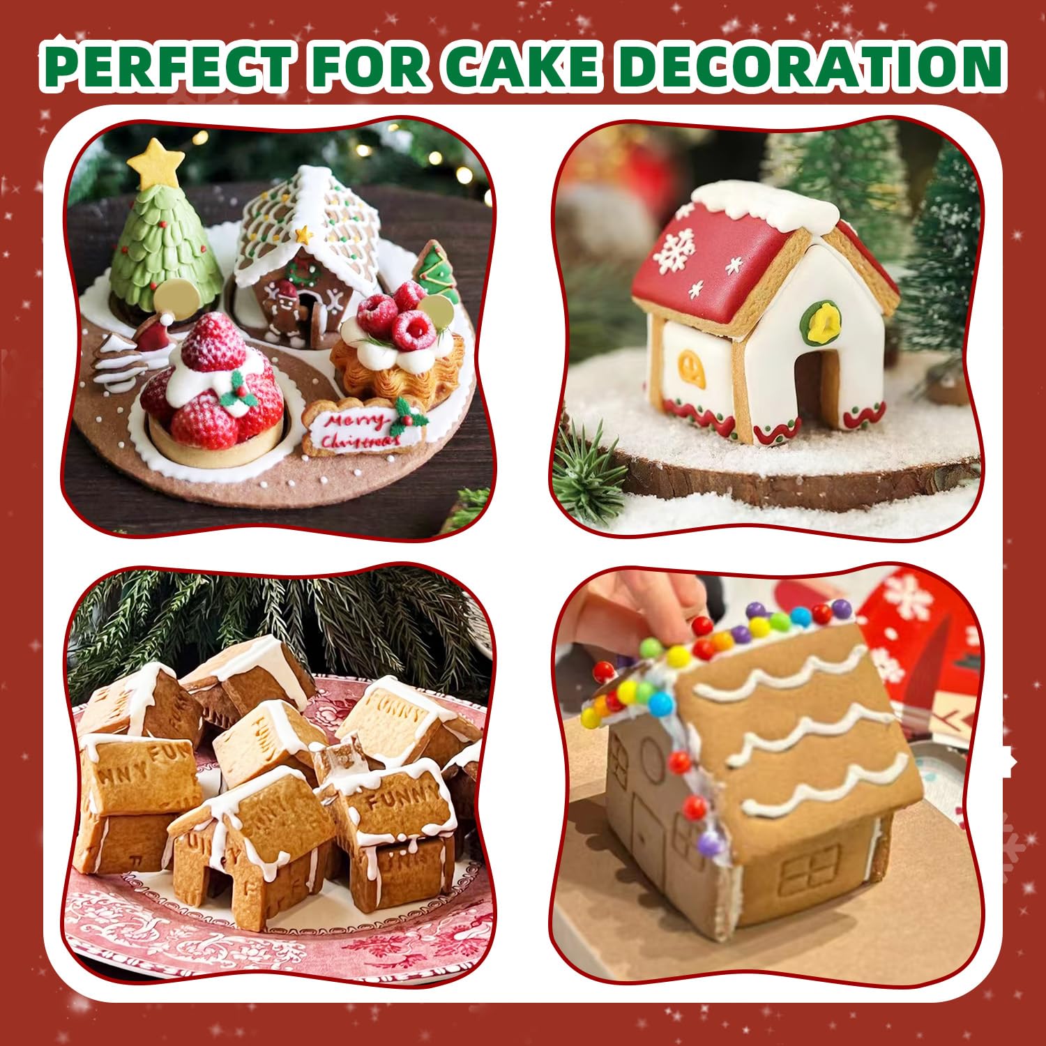 KALAIEN Cortadores de galletas de casa de jengibre, mini taza de Navidad 3D, cortador de galletas de jengibre para hornear, 1 kit de casa de jengibre