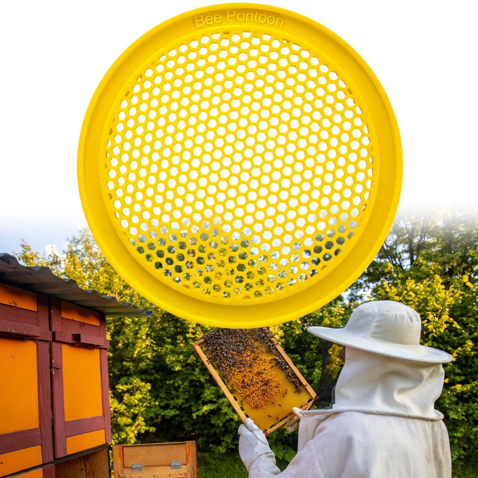 Bee Pontoon Bee Watering Station for Garden – Floating Bee Waterer with Safe Landing Pads | Butterfly & Pollinator Watering Station | Beekeeping Garden Decor- Circular Yellow 1-Pack