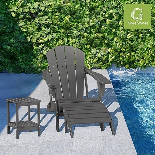 Miniatura 2 de GREENVINES Adirondack-Ottoman  Plástico HDPE  Reposapiés para exteriores  Todo tipo de clima  Reposapiés  Taburete para pies  Gris  para silla