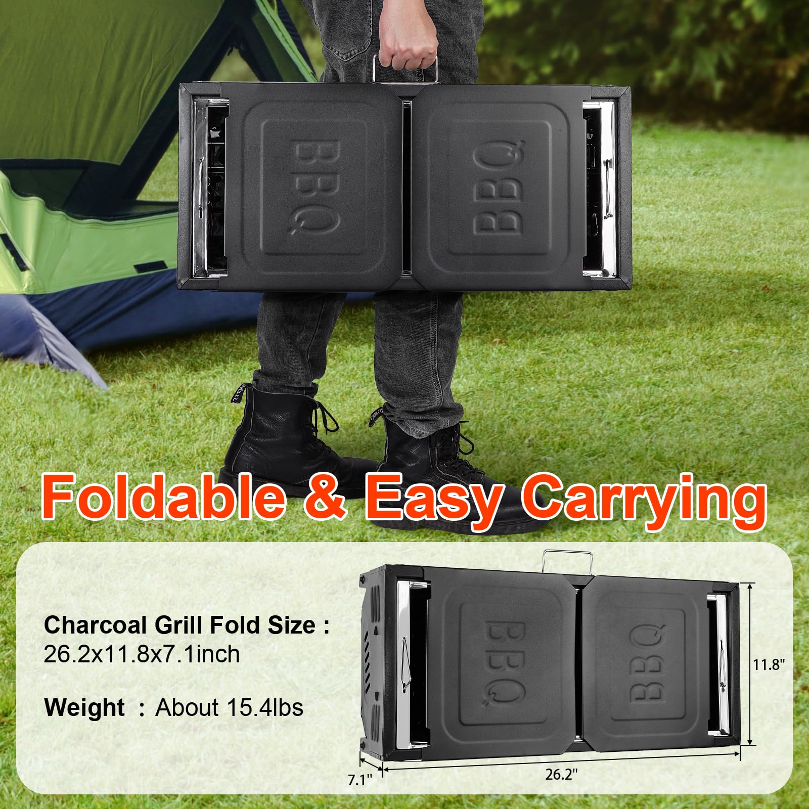 Parrilla de carbón portátil – Parrilla plegable de 26 pulgadas, parrilla Hibachi, parrilla de barbacoa al aire libre para patio trasero, camping, viajes, fiesta, picnic, Acción de Gracias 6