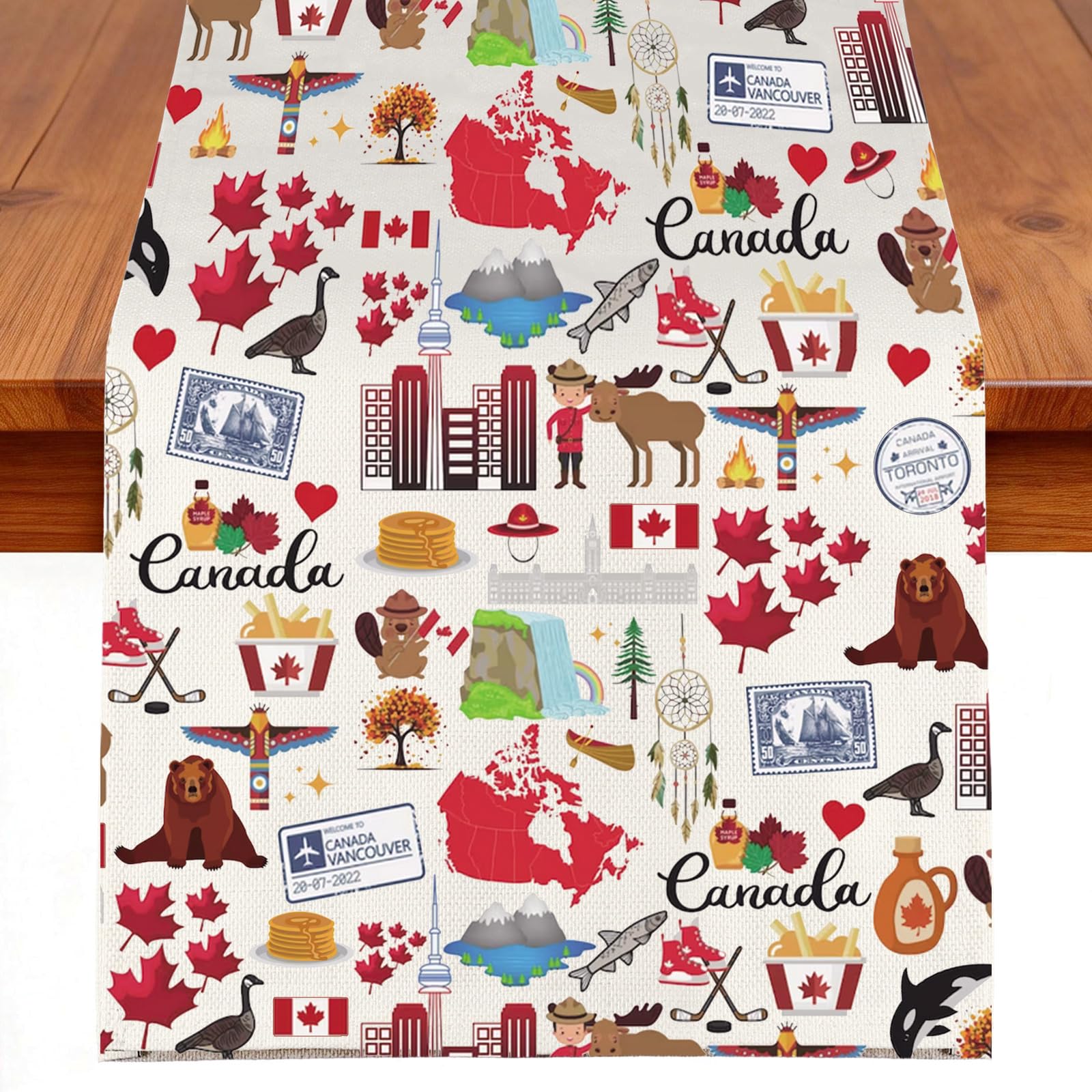 JNIAP Canada Table Runner Canadian Gift Canada Maple Leaf Table Decor Canada Themed Gifts Canadian Home Party Decor (Canada tr)