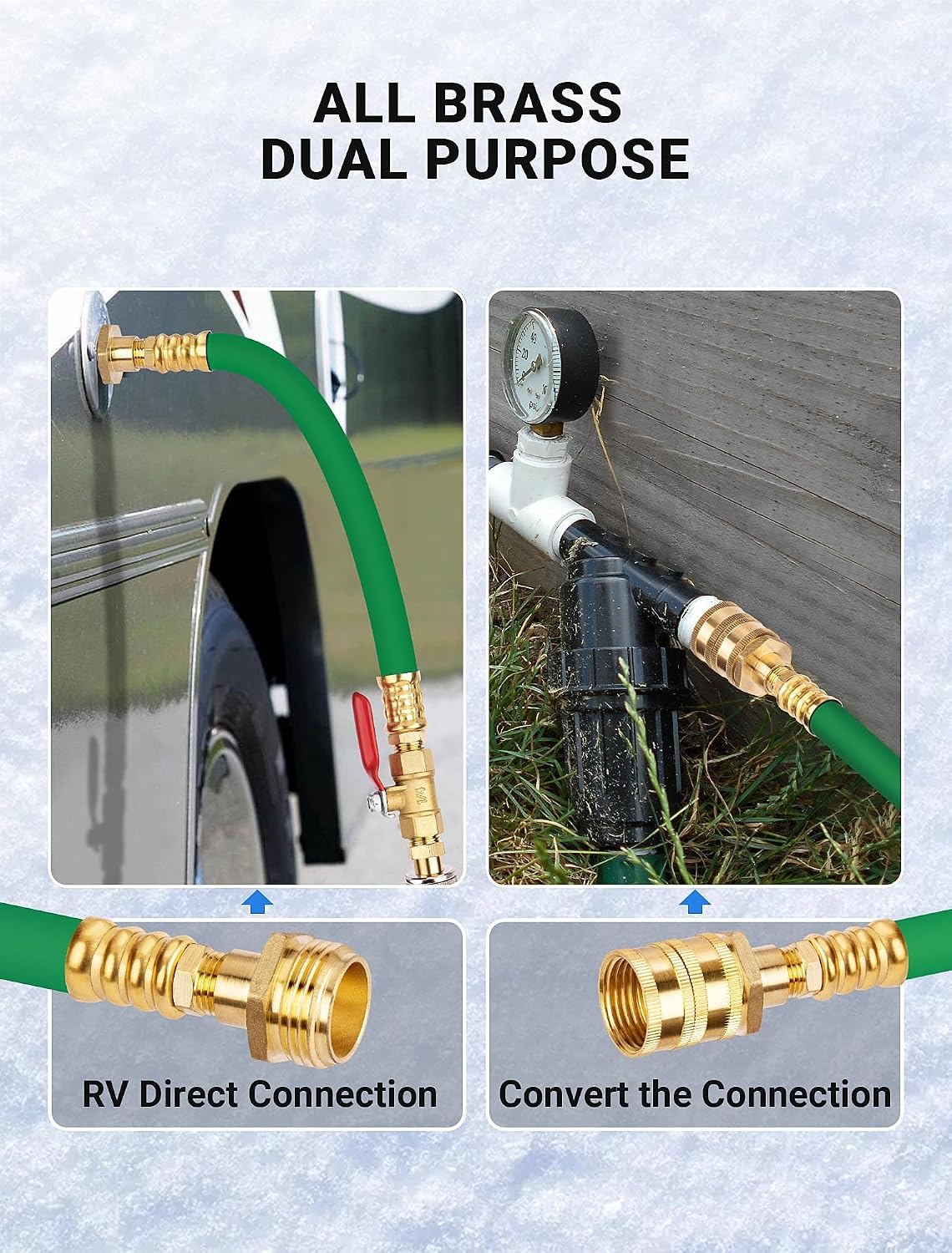 EVOULTES Brass RV Winterizing Kit with Schrader Valve Blow Out Plug, 17 Inch Garden Hose with 3/4" GHT Adaptor & 1/4" NPT Quick Connect Plug, Sprinkler Blowout Adapter for Camper, Travel Trailer