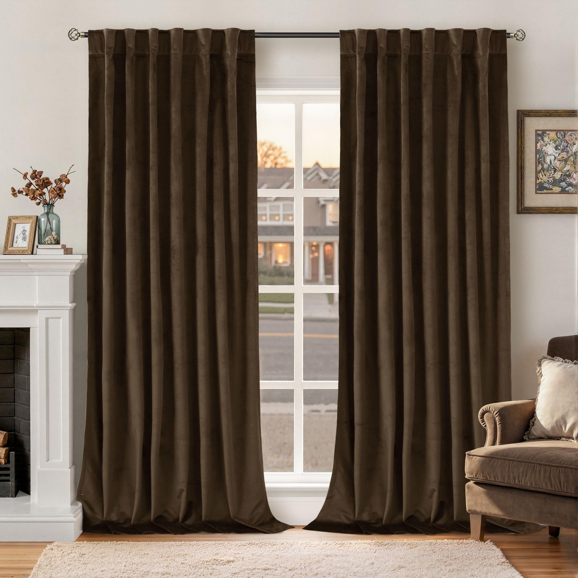 Photo 1 of BGment Velvet Curtains - 52"W x 102"L, Brown (2 Panels)