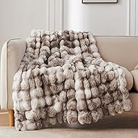 COOVA Faux Fur Throw Blanket 50x60 - Ultra Soft Fuzzy Plush Rabbit Fur Bubble Design for Couch Sofa Bed, Tie Dye Brown