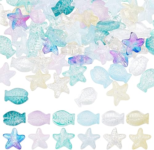 SUNNYCLUE 1 caja de 120 cuentas de pez de estrella de mar, cuentas de estrella de mar, cuentas de estrella de vidrio, cuentas sueltas de animales