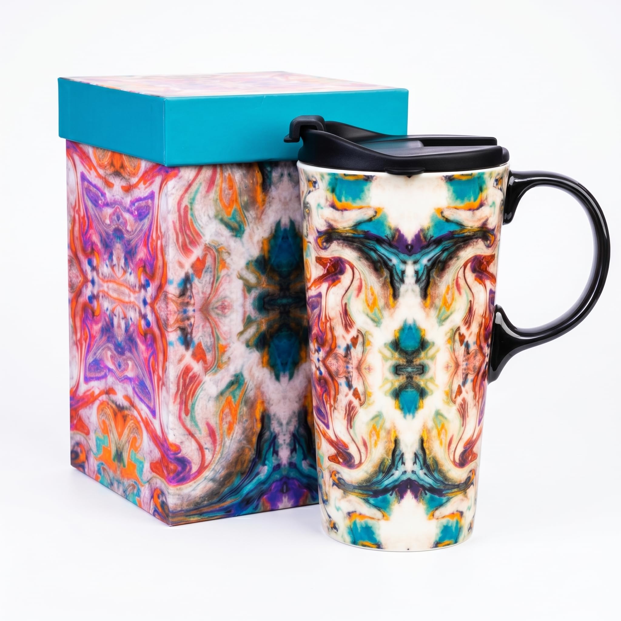 Topadorn 17oz Bohemian Ceramic Travel Mug with...