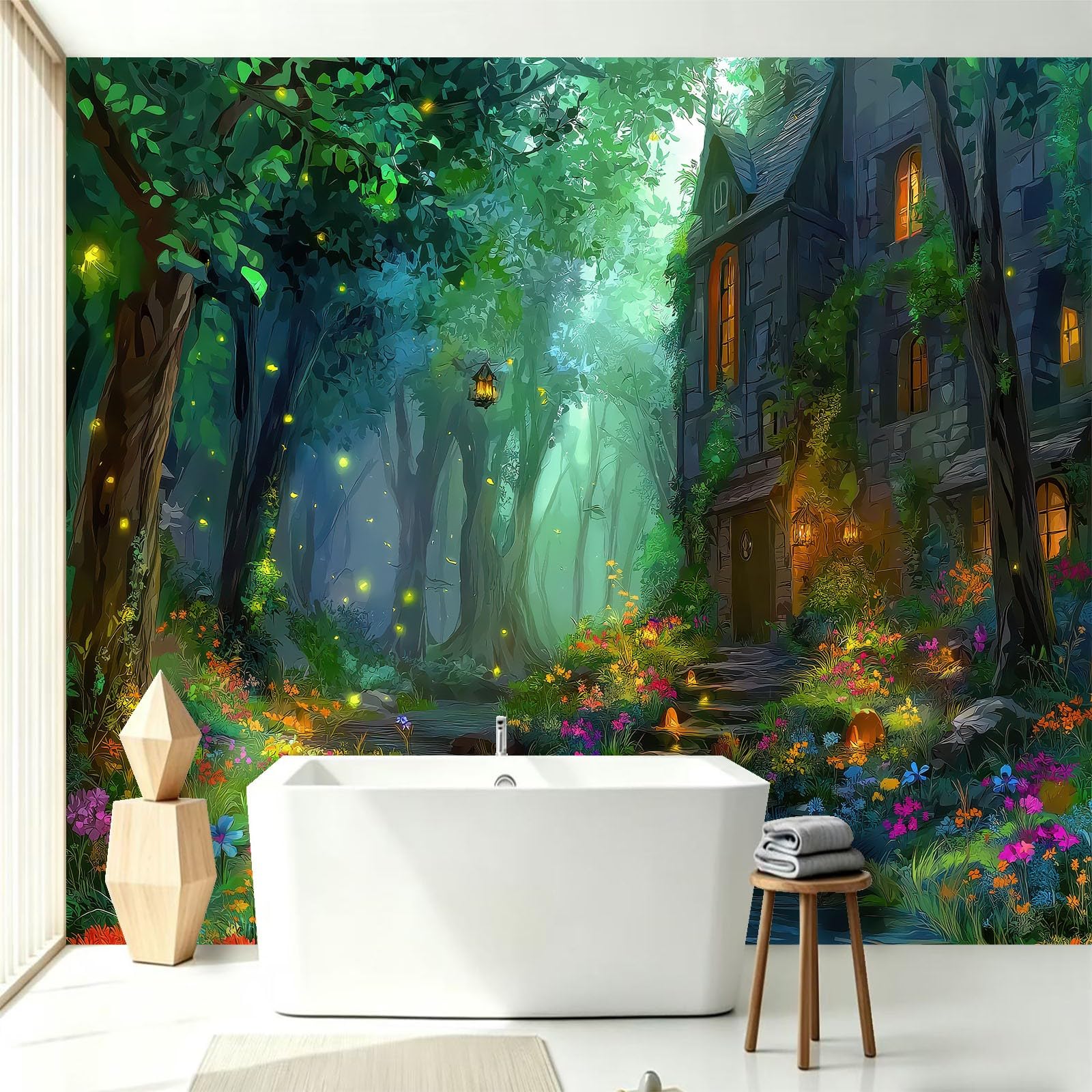 Générique Panoramiczna tapeta z włókniny 350 x 256 cm - kwiaty świetliki domowe, plakat ścienny z dżungli do salonu sypialni i biura - dekoracja ścienna 3D