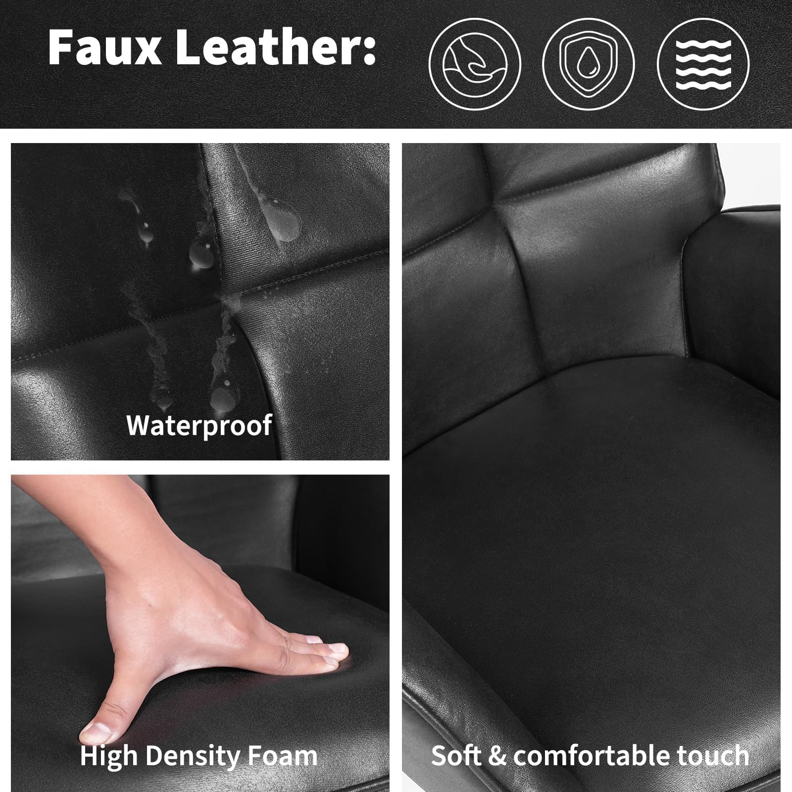 Relaxsessel Loungesessel Polstersessel Mit X-Holzrahmen & Wasserdicht, Kunstleder Ohrensessel Lesesessel Bequem Für Wohnzimmer Schlafzimmer Esszimmer Büro, Bis 150kg, Schwarz