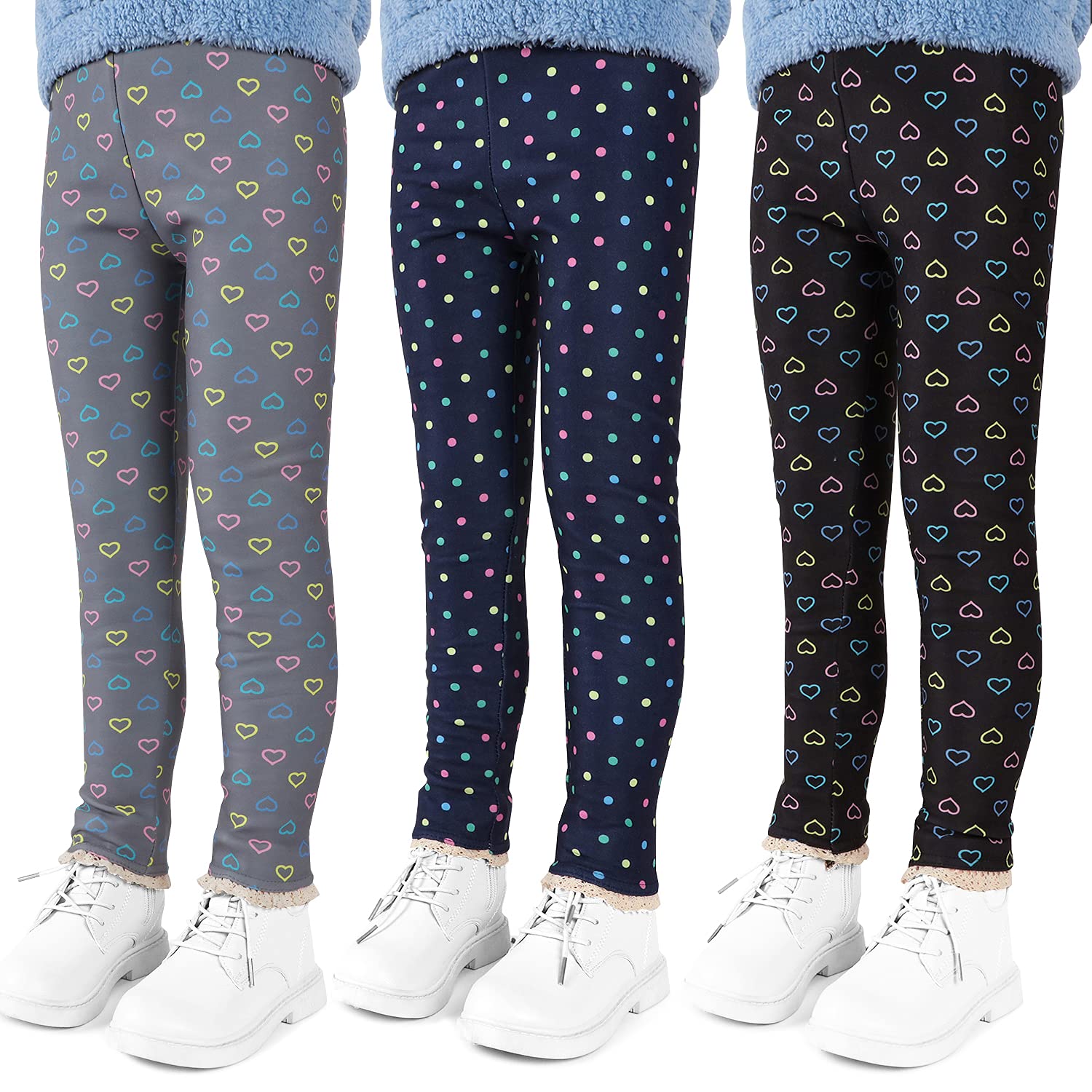 Leggings para Niñas Pantalones Gruesos Forrados con Estampado Invierno Pantalones Elásticos Largos y Cálidos Medias de Lana Elásticos