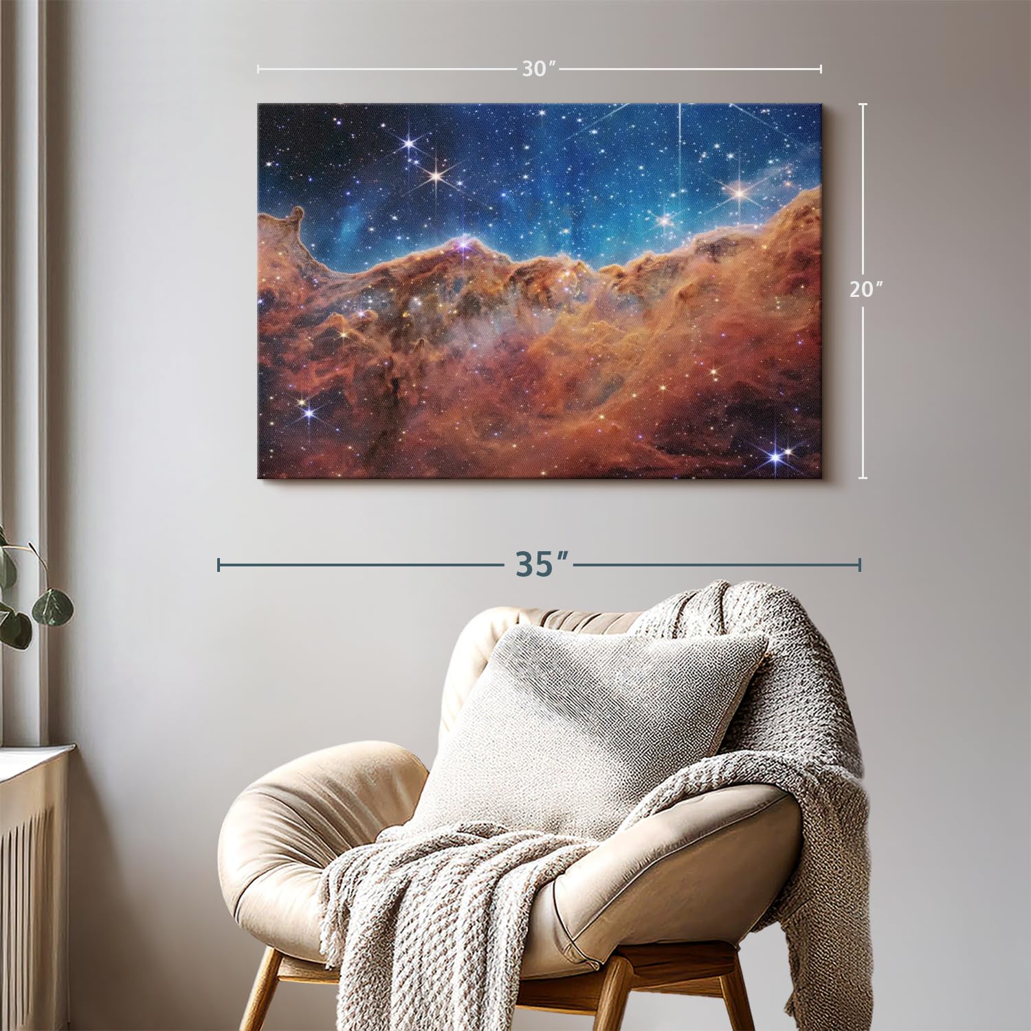 ElephantStock James Webb's Carina Nebula Wall Art - Horizontal Wrapped Canvas - 1-Piece Living Room Wall Decor - Photographic Canvas Print - Brown and Blue Decor for Wall by NASA - 30