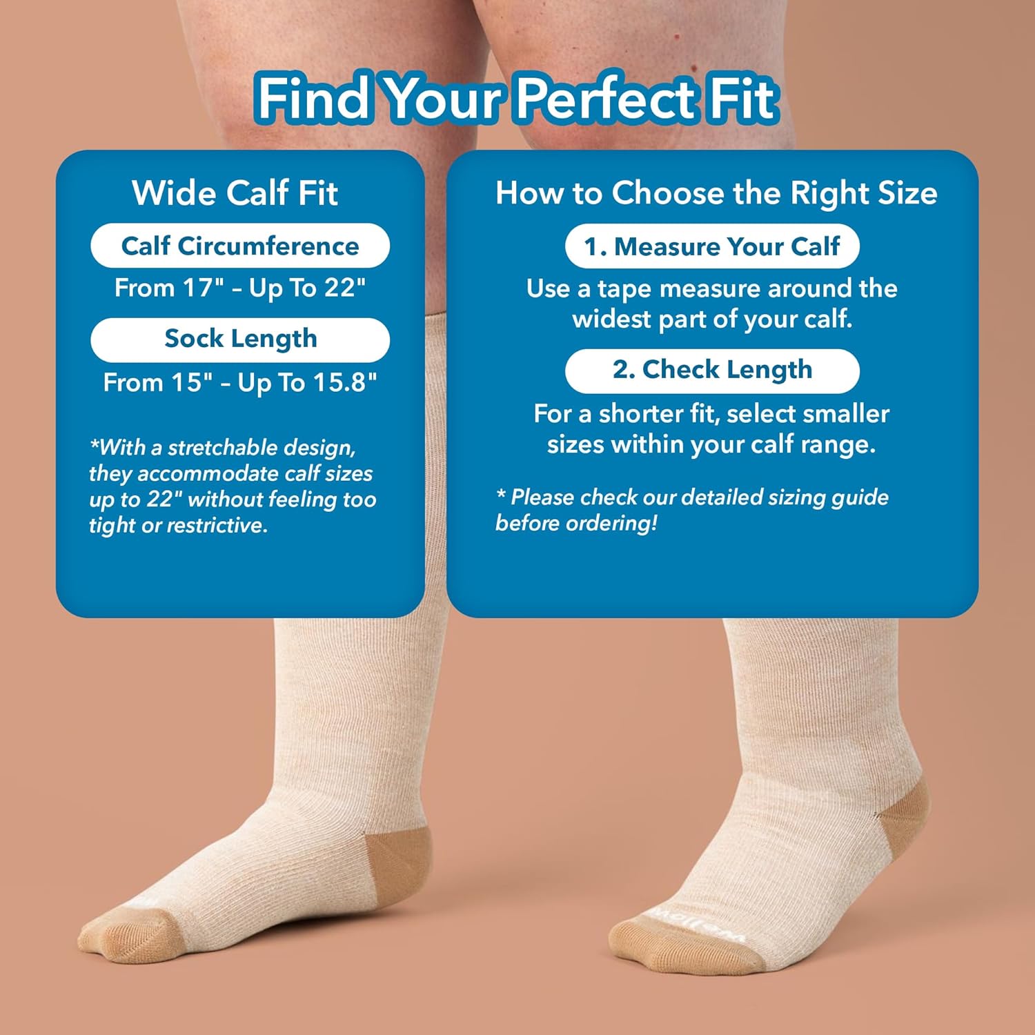 Wellow Wide Calf Compression Socks, Knee High Support, 18-25 mmHg, Made with Viscose from Bamboo, Twist Pattern