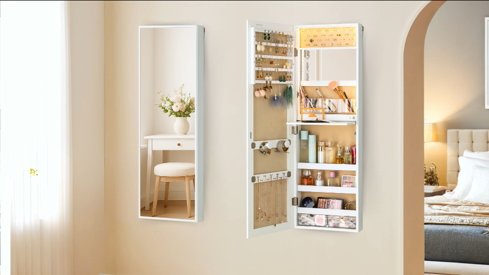 Amazon.com: LUXFURNI Mirror Jewelry Cabinet Wall Mounted