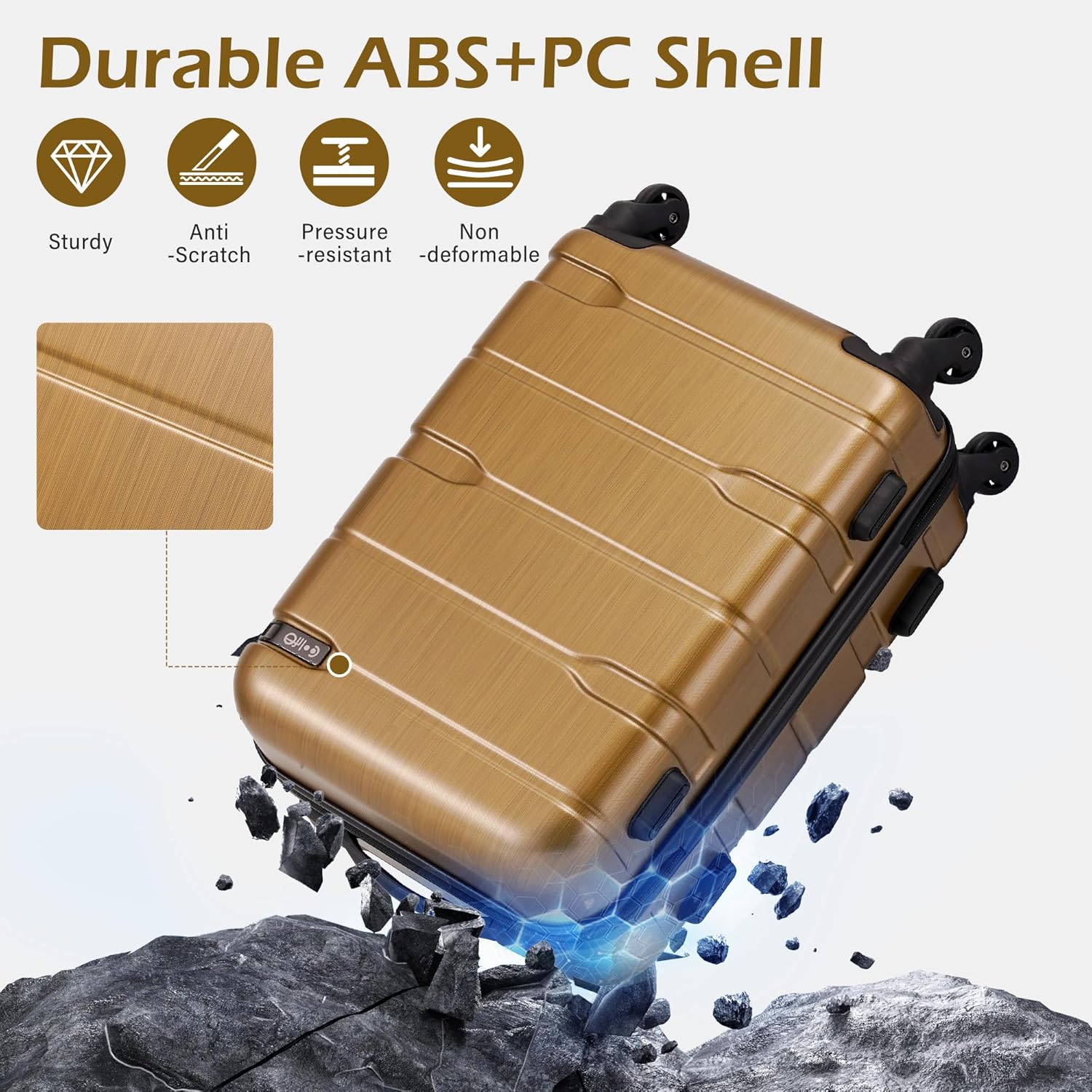 Coolife Luggage Set 3 Piece Hardside PC+ABS Suitcase with TSA Lock, Expandable Large Checked Luggage, Lightweight Rolling Carry On with Spinner Wheels(20/24/28 Inch, Black Brown) - Image 4