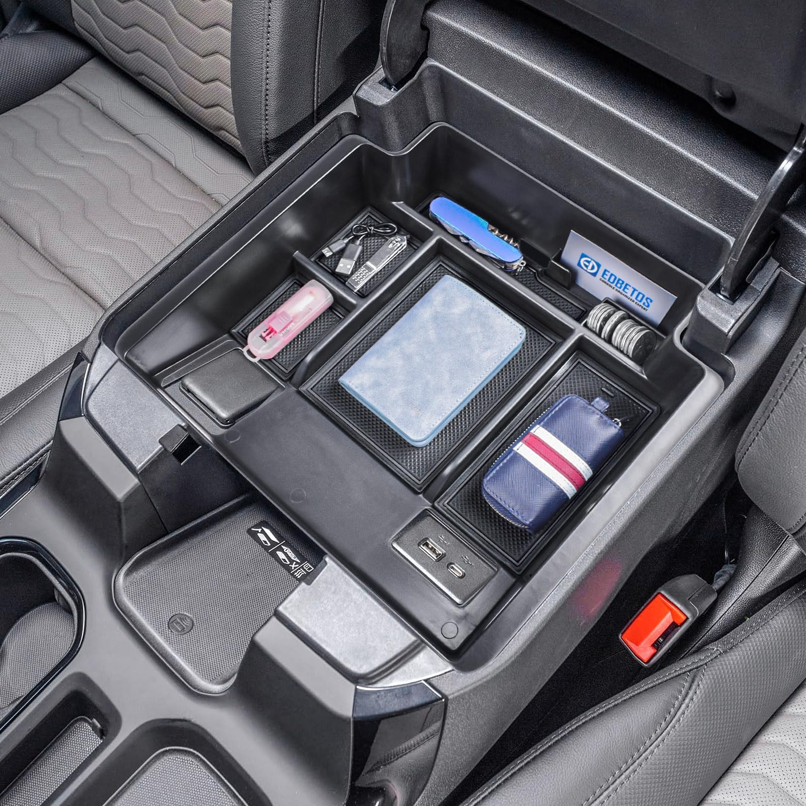 2022+ Refreshed Full Console Tray Compatible with 2023-2026 GMC Sierra 1500/Chevy Silverado 1500 and 2024 2025 2026 2500HD 3500HD Organizer Storage (Full Console w/Bucket Seats ONLY), Black