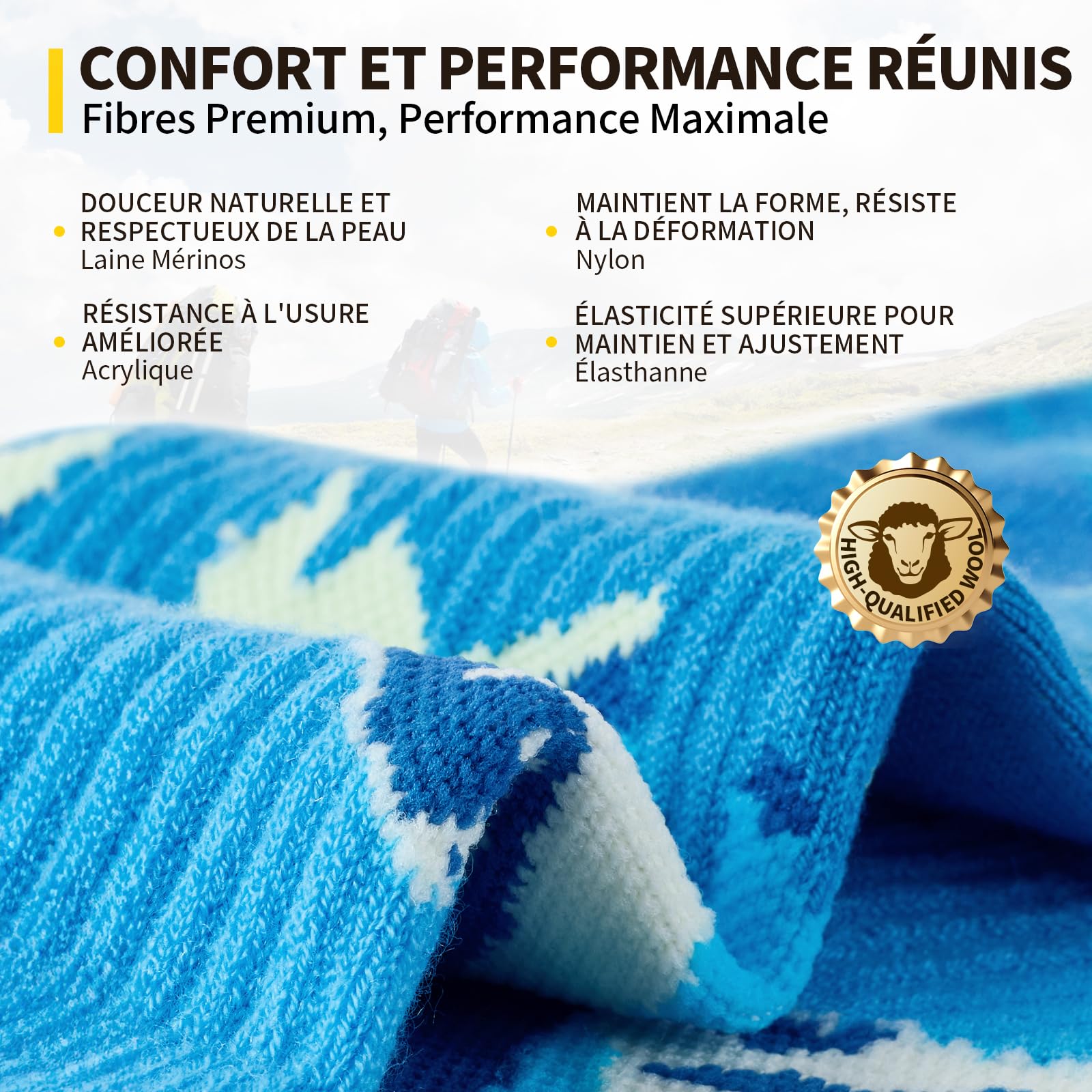 Chaussettes Randonnée Anti Ampoules Homme Femme en Mérinos Laine, Douces Respirant avec Rembourrage, 2 Paires