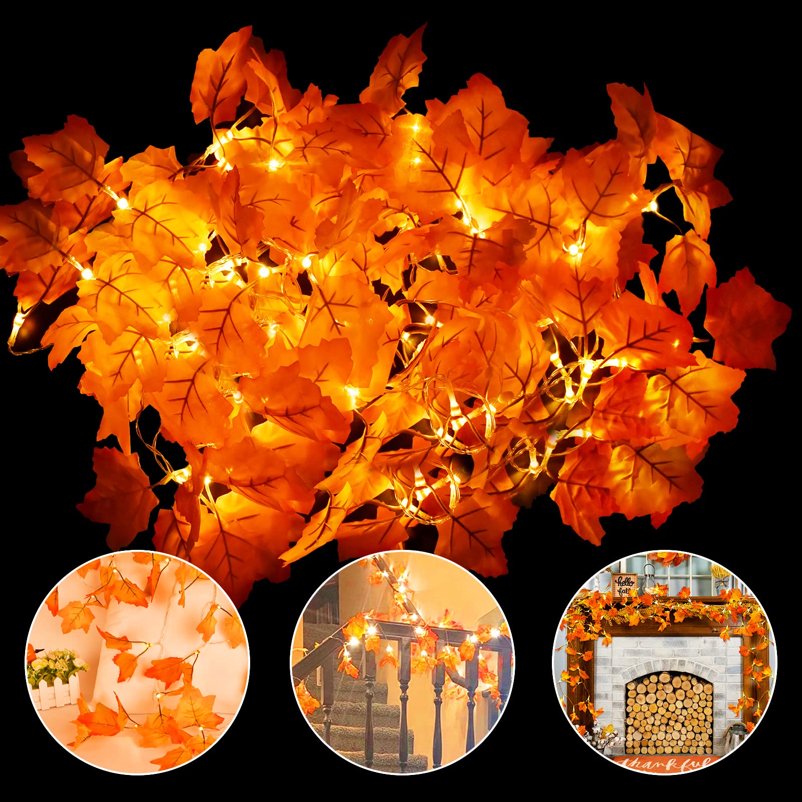 Fall Decorations for Home Total 11.5Ft 30 LED Maple Leaves String Lights for Fall Decor Clearance, Battery Operated Lights for Thanksgiving Halloween Christmas Indoor Outdoor Decorations