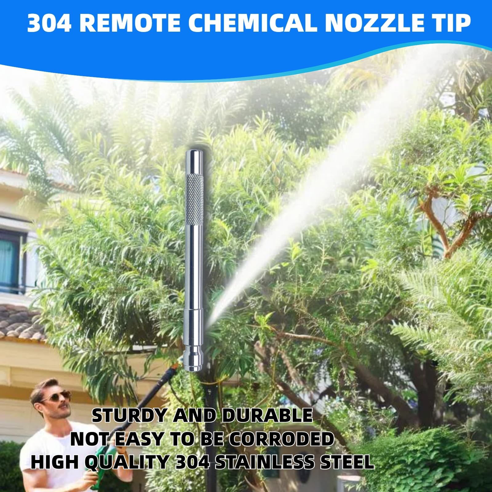 Boquilla química de largo alcance para lavadora a presión, boquilla química remota de acero inoxidable 304, para conexiones rápidas de 1/4 pulgadas, lavado a presión de 1000 a 6000 psi