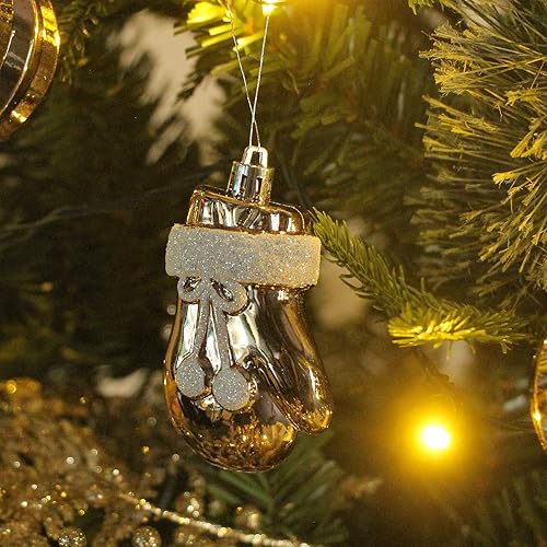 Miniatura 6 de ROSELEAF Juego de adornos tradicionales para árbol de Navidad, 132 piezas, color blanco con detalles azules, adornos colgantes de plástico